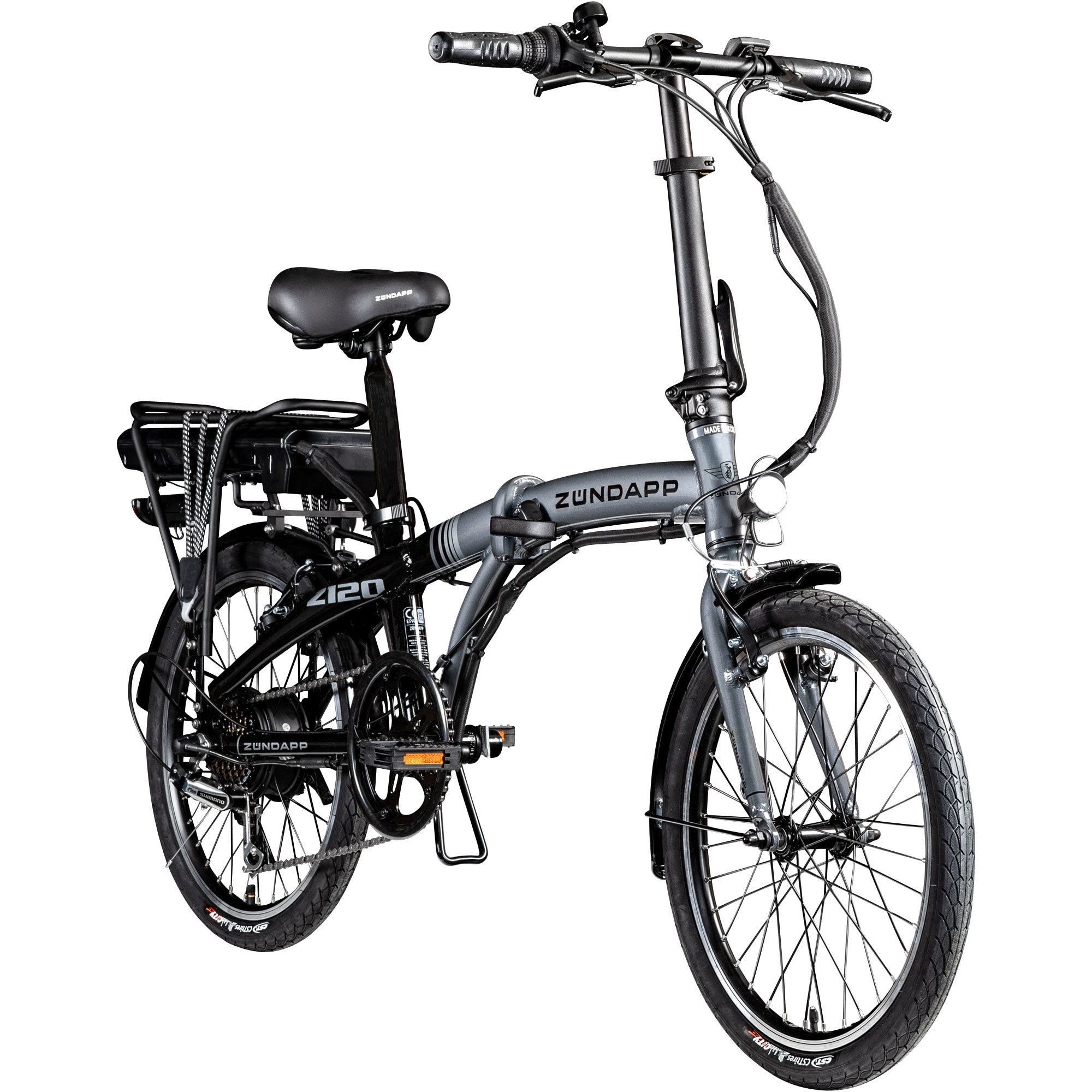 Z&uuml;ndapp Z120 20 Zoll E Bike Faltrad f&uuml;r Damen Herren 150 - 185 cm E Klapprad schwarz grau 