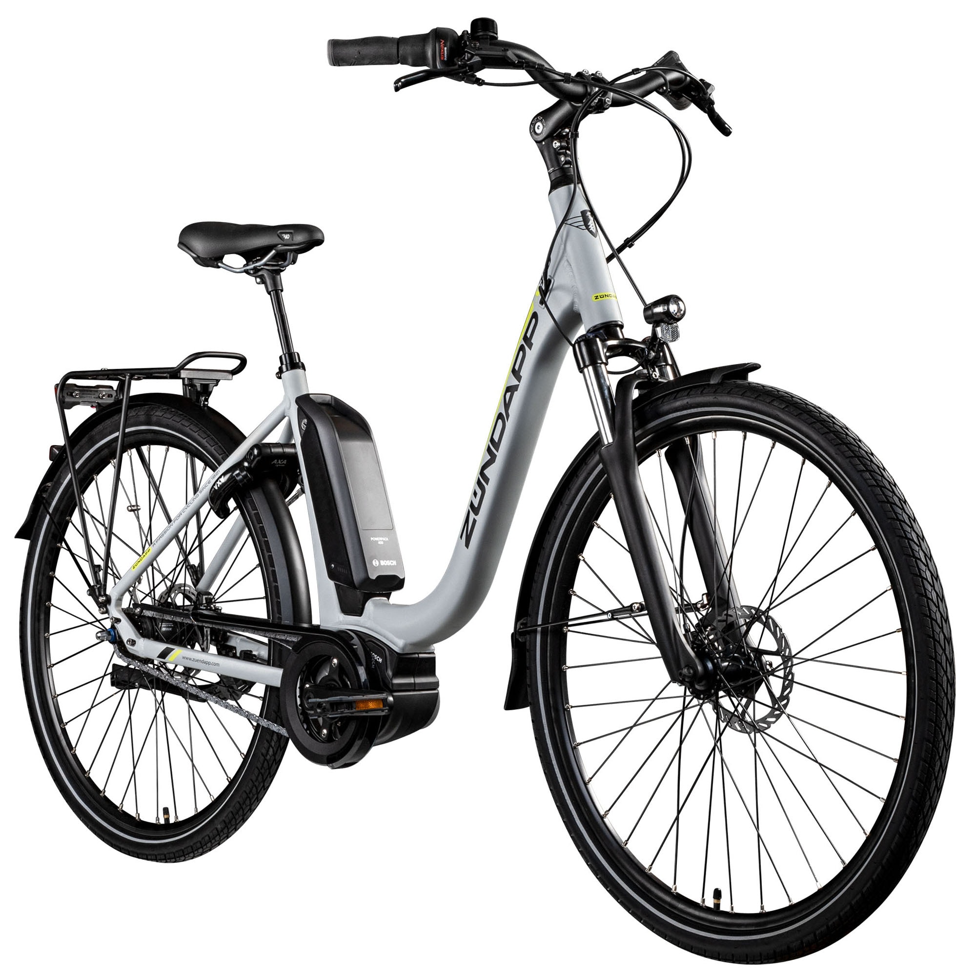Z&uuml;ndapp X300 E Bike Damenfahrrad 155 - 180 cm Stadtrad Pedelec Bosch silber/gelb 
