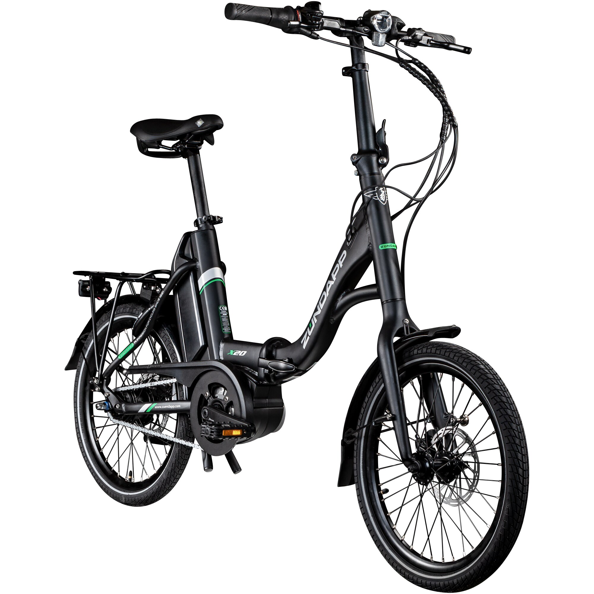 Z&uuml;ndapp X20 E Bike Klapprad Pedelec f&uuml;r Damen und Herren 150 - 190 cm Bosch schwarz/gr&uuml;n 