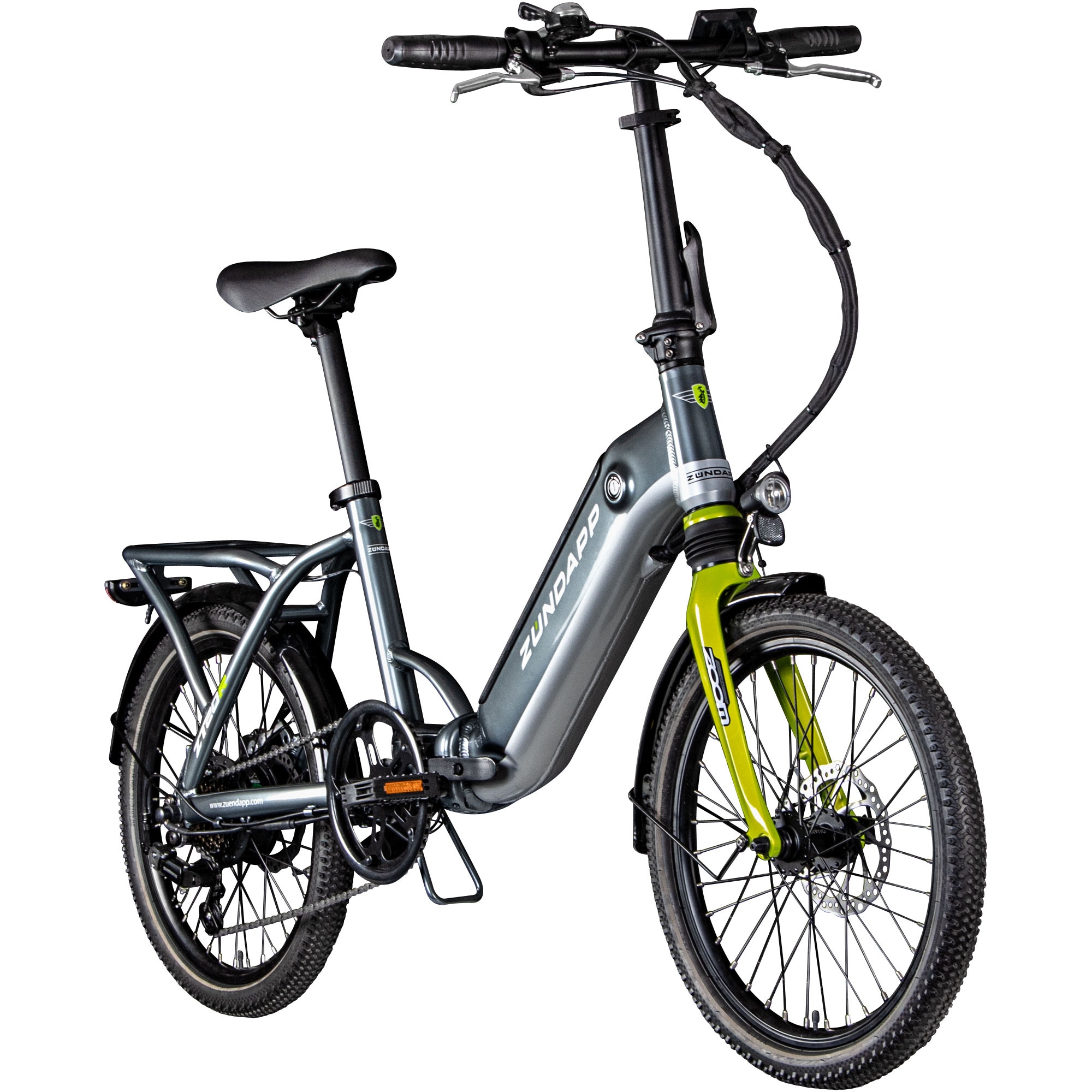 Z&uuml;ndapp ZT20R Ebike Klapprad f&uuml;r Erwachsene 145 - 180 cm Pedelec f&uuml;r Damen und Herren 20 Zoll mit 6 G&auml;ngen grau/gr&uuml;n 