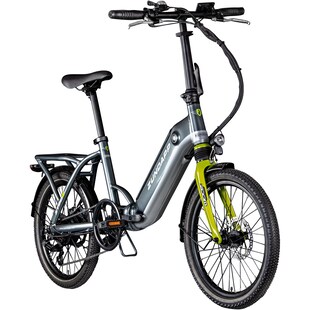 Zündapp ZT20R Ebike Klapprad für Erwachsene 145 - 180 cm Pedelec für Damen und Herren 20 Zoll mit 6 Gängen grau/grün 