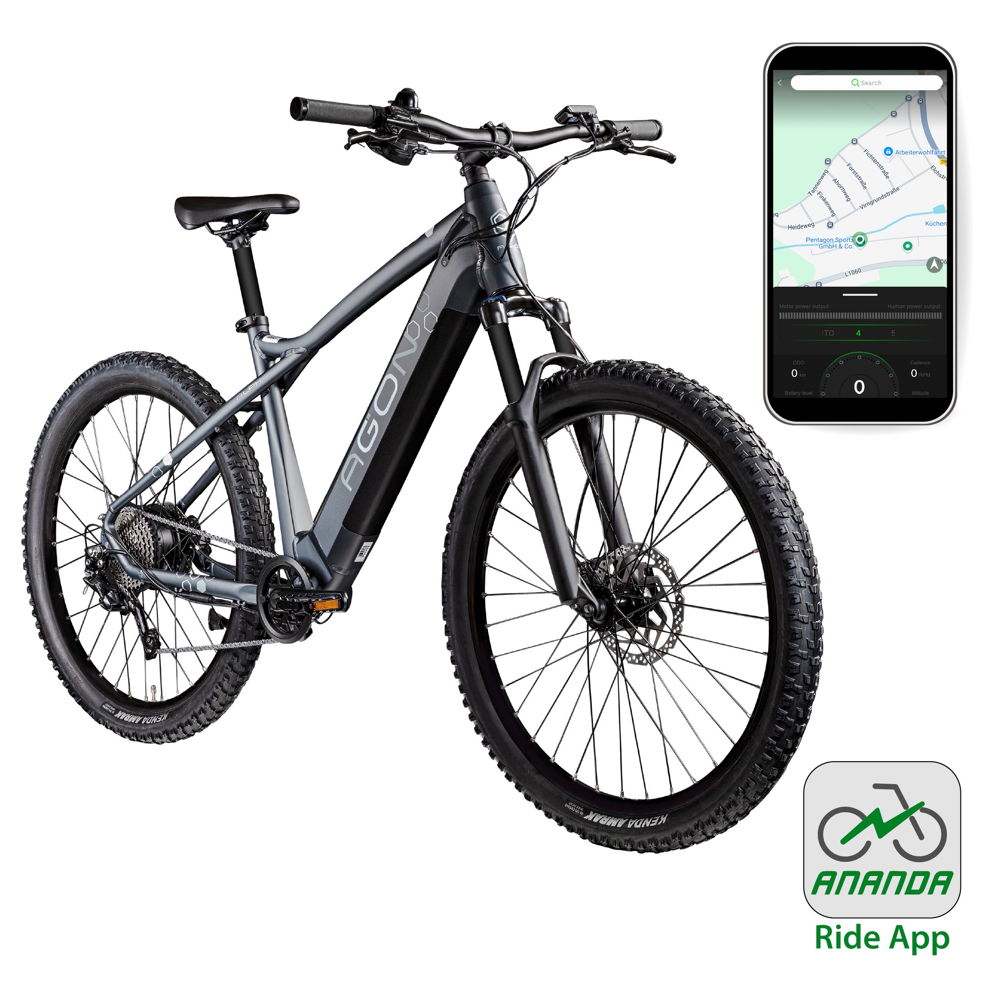 Agon Alpha E Bike Mountainbike Herren oder Damen 170 - 190 cm Pedelec 27,5 Zoll rock grey anthracite 