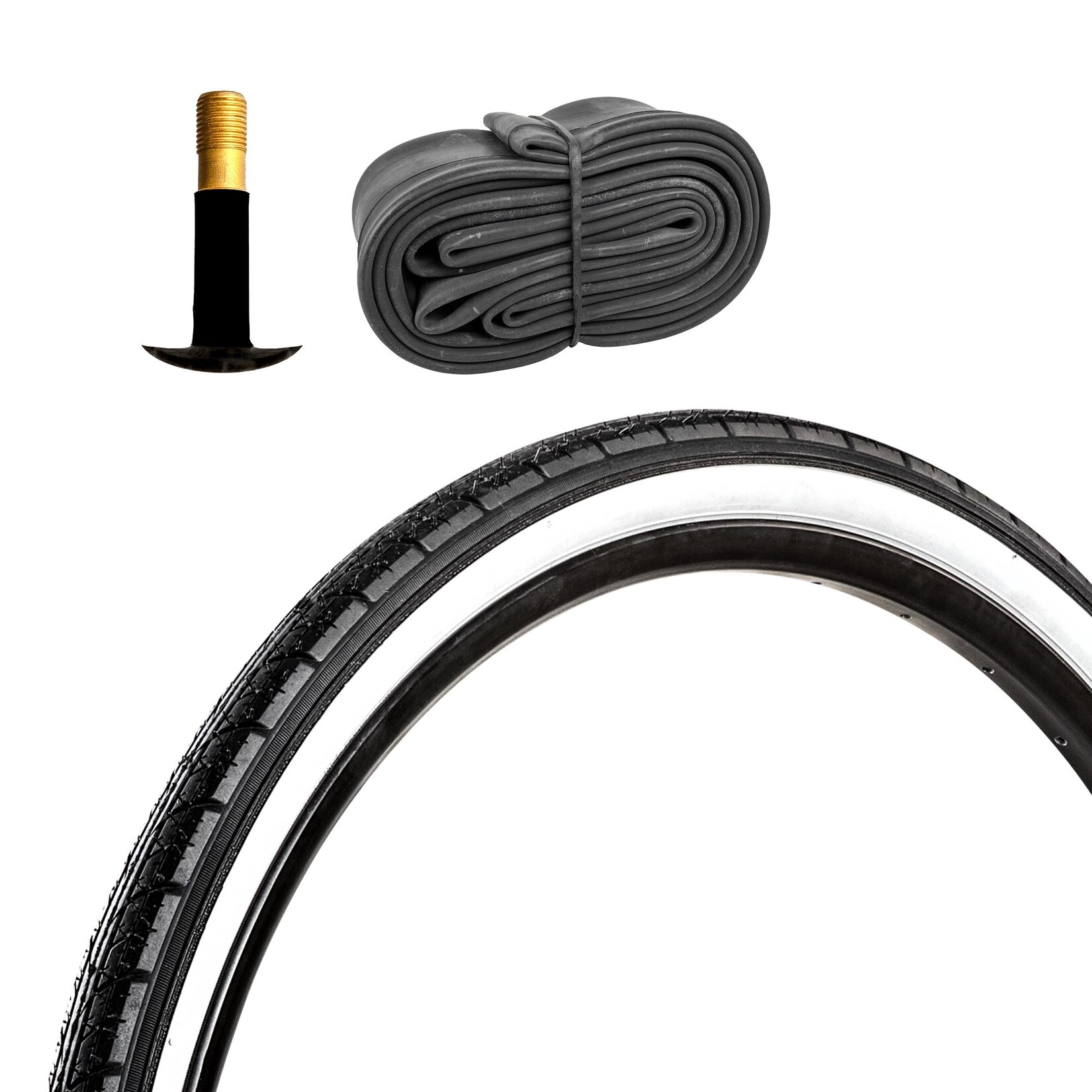 Meghna Fahrradreifen City Trekking 1 Tour Reifen 26 x 1,75" mit Schlauch AV schwarz/weiße Sidewall