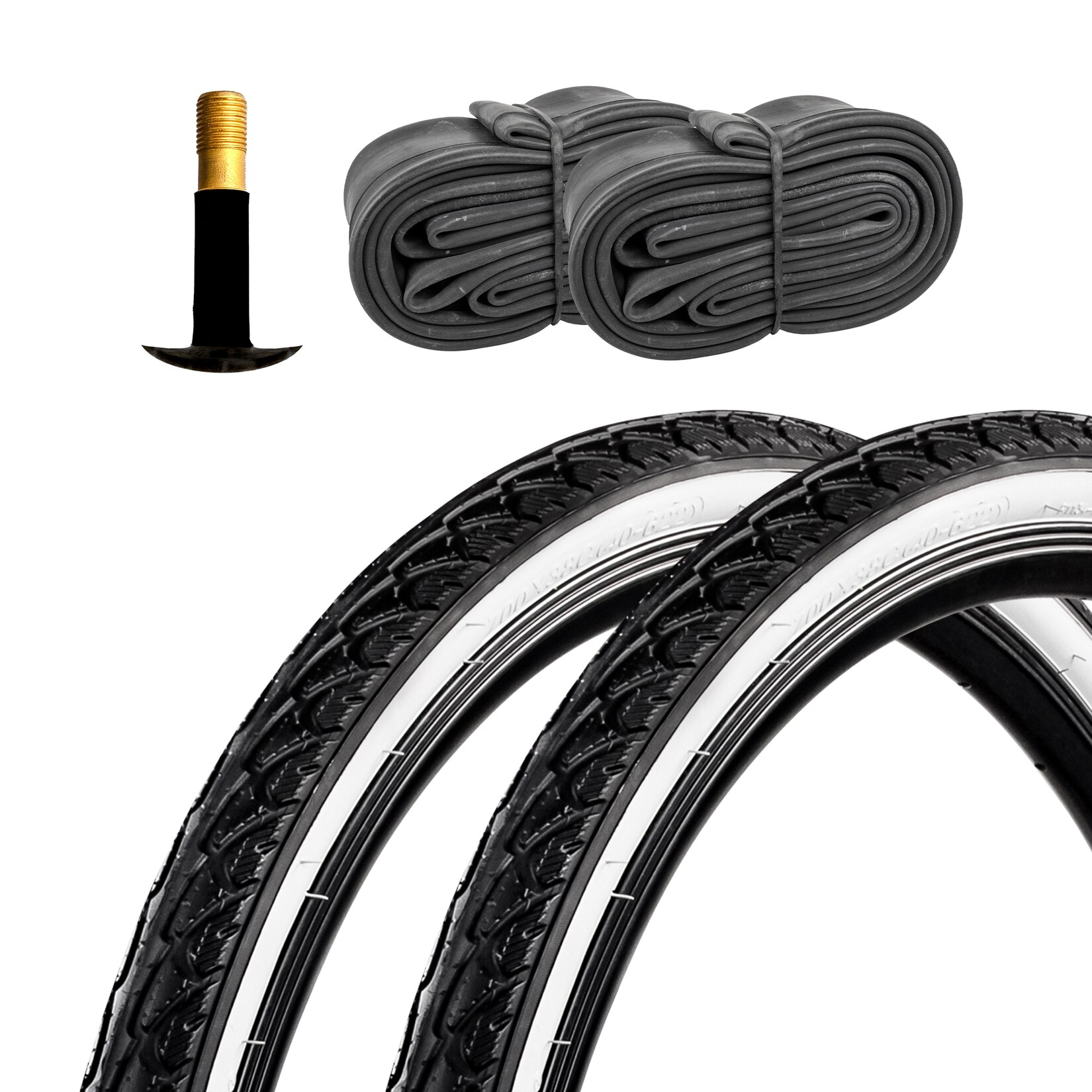 Fahrradreifen Drahtreifen Whitewall Cityreifen 2 Reifen 28 x 1,5" schwarz/weiß mit 2 Schläuchen FV