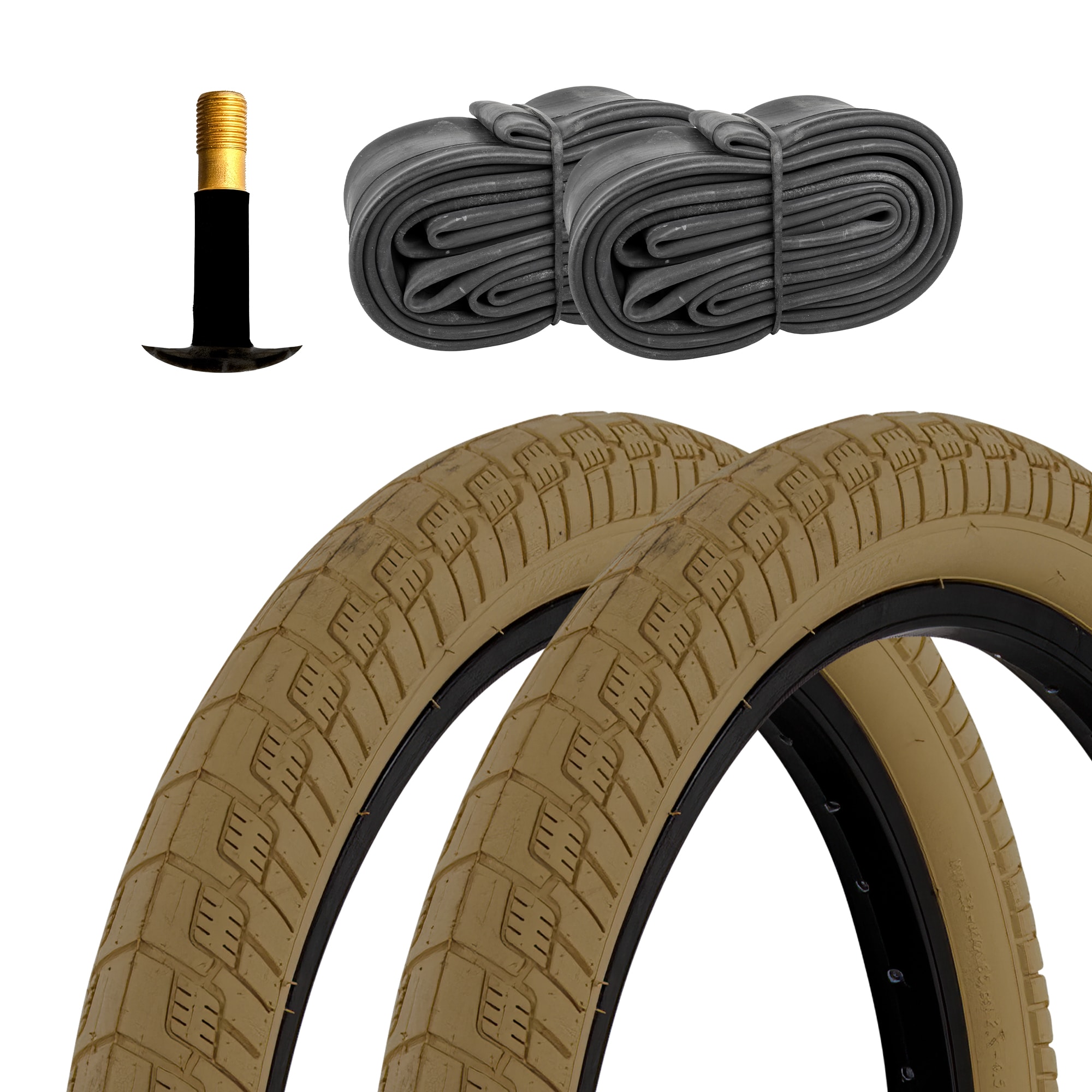 MTF BMX Fahrradreifen 20 Zoll 2 Reifen 20 x 2,25 braun mit 2 Schl&auml;uchen AV Stra&szlig;enprofil 