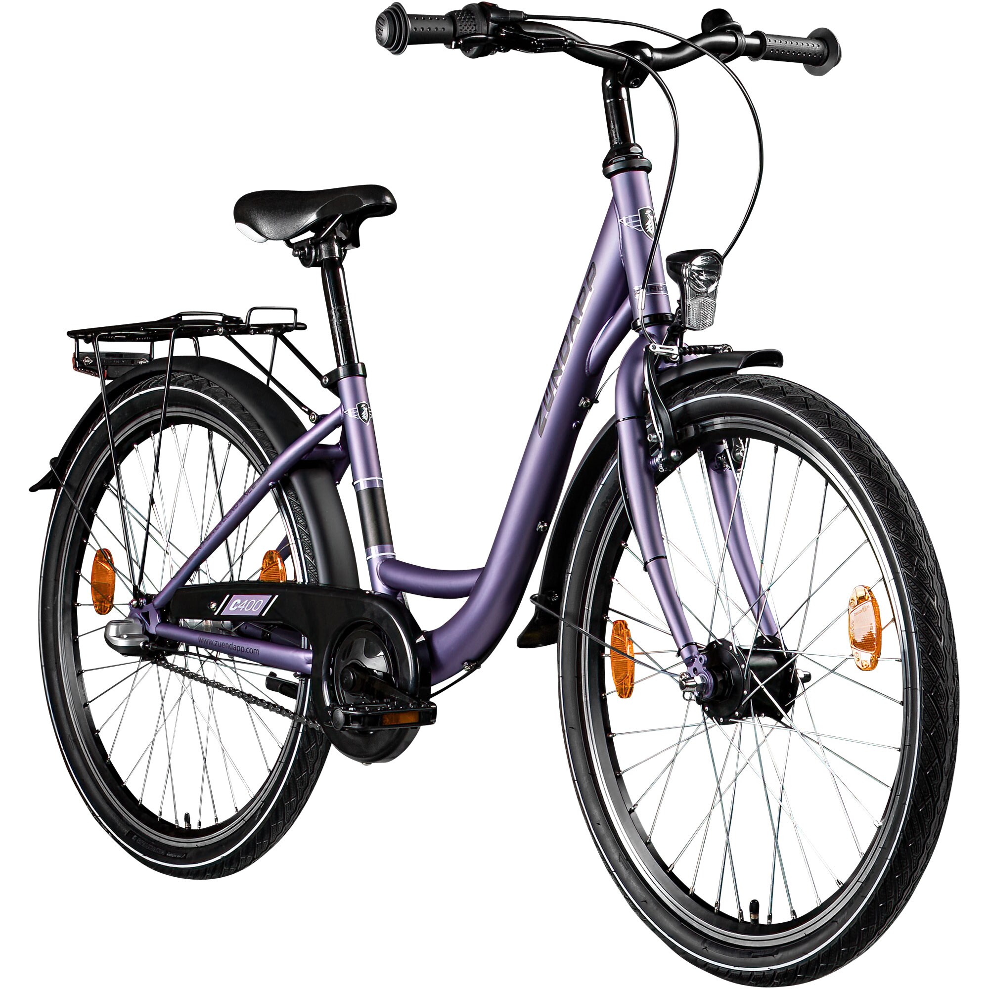 Z&uuml;ndapp C400 Jugendfahrrad 24 Zoll Fahrrad ab 130-145 cm 3 Gang Tiefeinsteiger flieder 