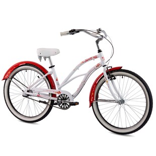 Chrisson Sandy Beachcruiser 26 Zoll Damen Herren 155 - 170 cm Beach Cruiser Fahrrad 3 Gang Nabenschaltung Strandfahrrad weiß/rot 41 cm 