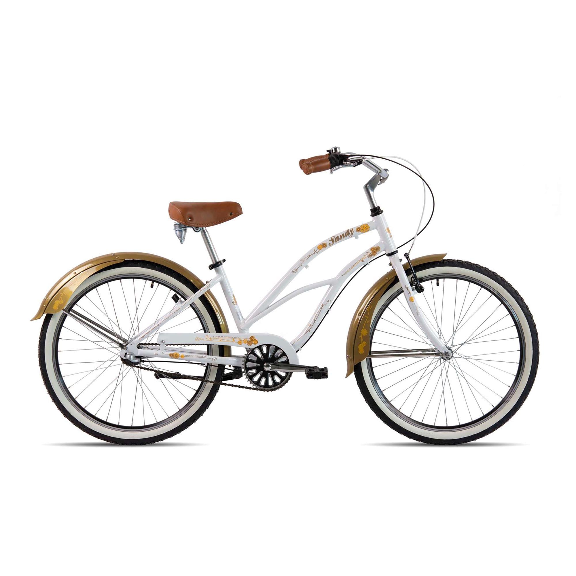 Chrisson Sandy Beachcruiser 26 Zoll Damen Herren 155 - 170 cm Beach Cruiser Fahrrad 3 Gang Nabenschaltung Strandfahrrad wei&szlig;/gold 41 cm 