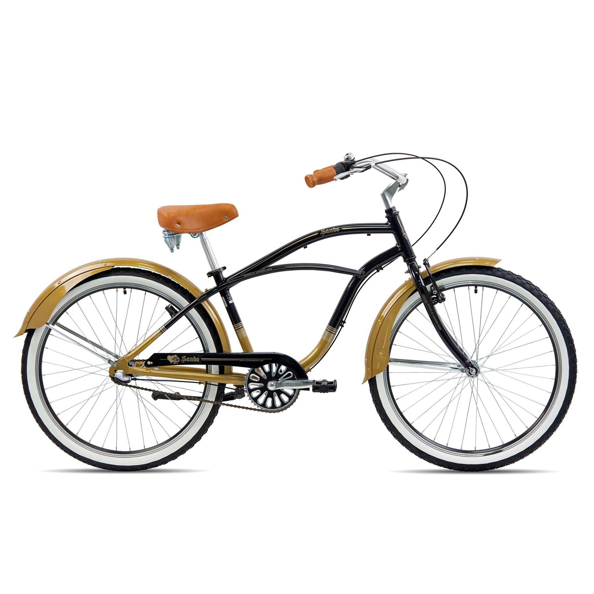 Chrisson Sando Beachcruiser 26 Zoll Damen Herren 155 - 170 cm Fahrrad 3 Gang schwarz/gold 41 cm 