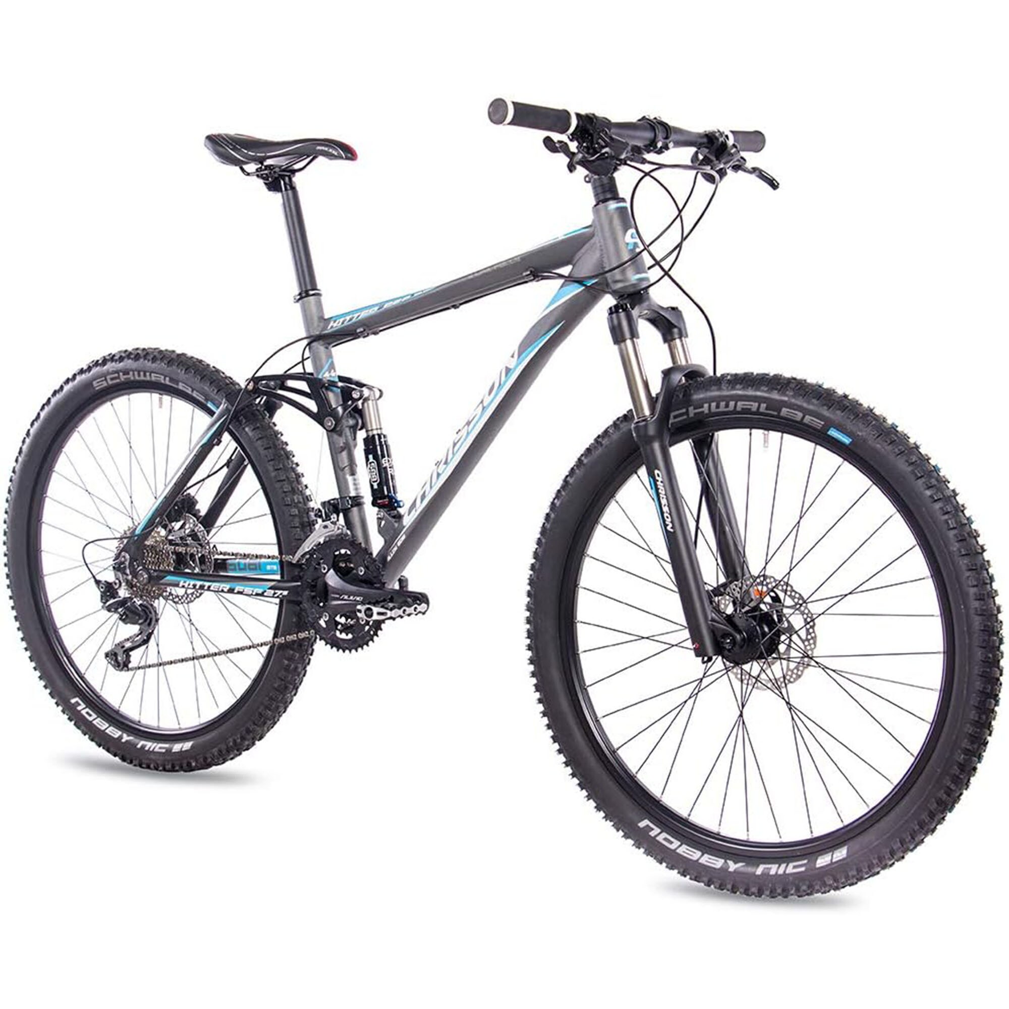 Chrisson Hitter Mountainbike Fully 27,5 Zoll Damen Herren 170 - 185 cm MTB Fahrrad 27 G&auml;nge Trailbike grau/blau 46 cm 