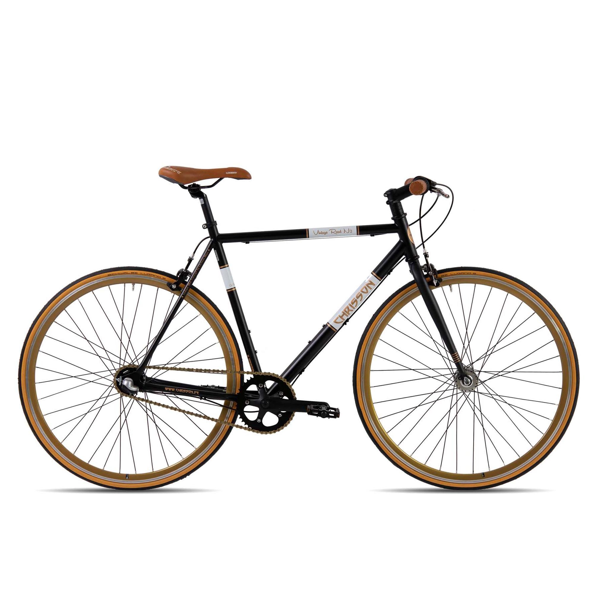 Chrisson Vintage Road N3 Fitnessbike 28 Zoll 160 - 190 cm Urban Bike 3 Gang Nabenschaltung Fitnessrad Fahrrad retro schwarz 56 cm 