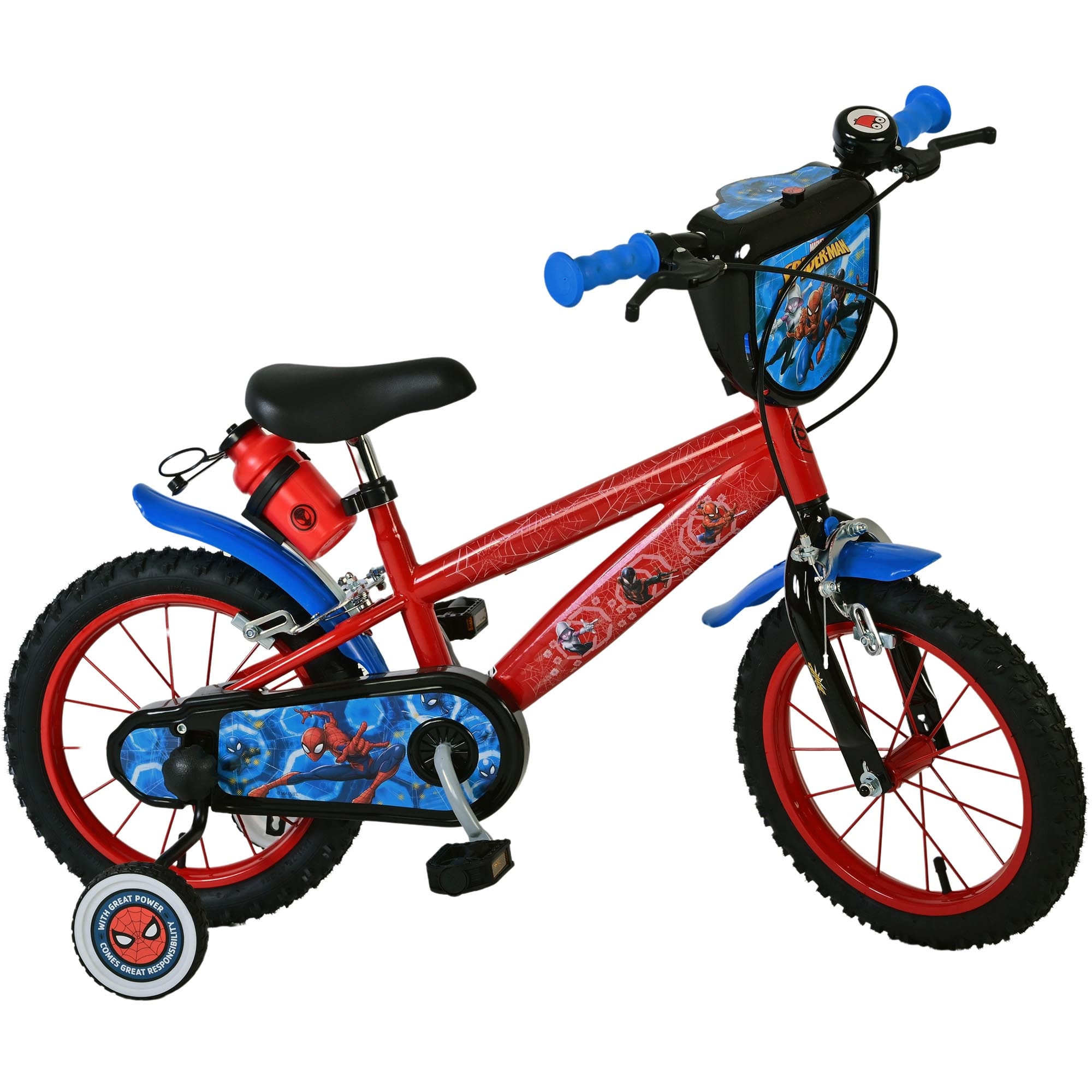 Spiderman Kinderfahrrad 14 Zoll Kinder Fahrrad 3 Jahre 100-115cm Kinderrad mit St&uuml;tzr&auml;der und Kettenschutz 