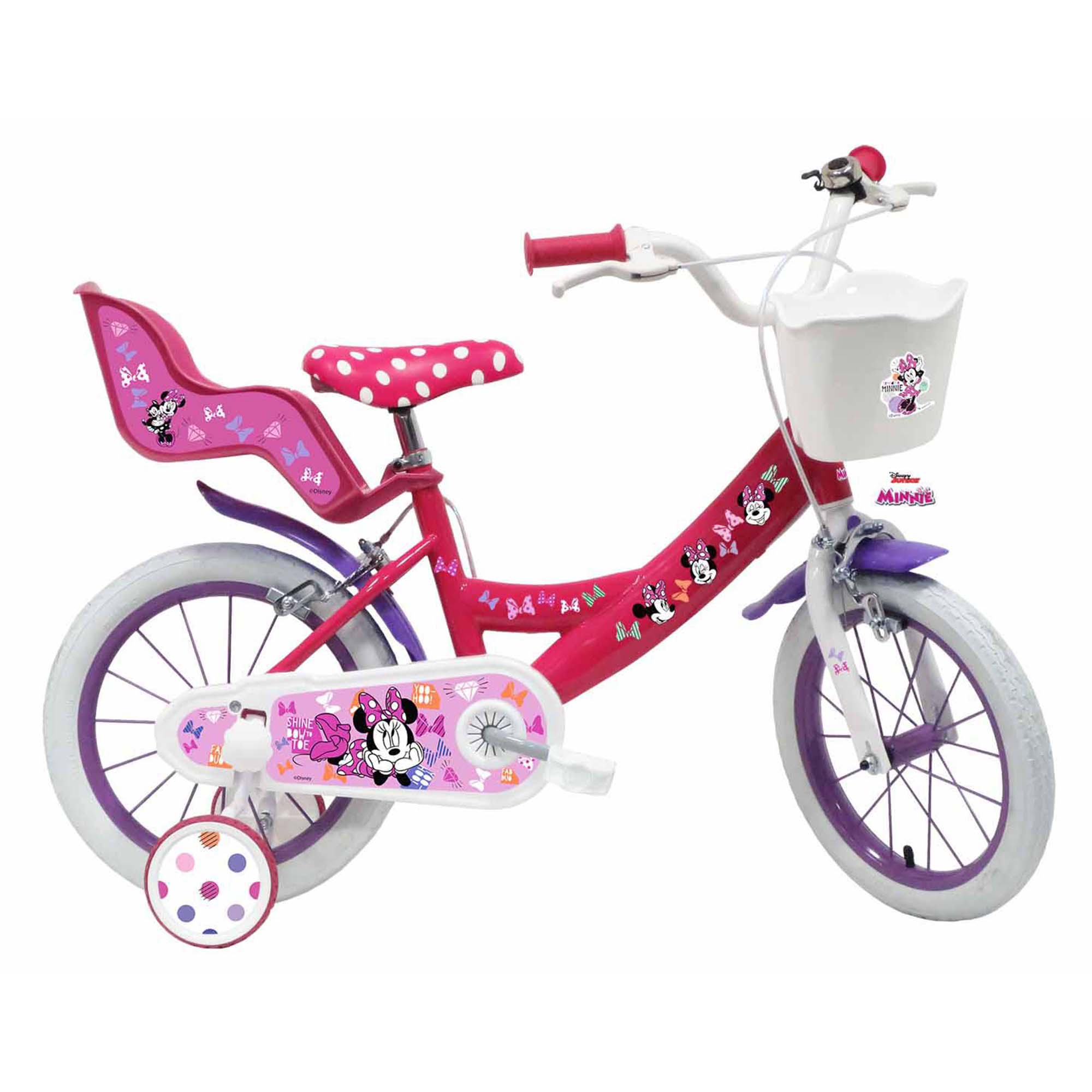 Disney Minnie Kinderfahrrad 14 Zoll Fahrrad f&uuml;r K&ouml;rpergr&ouml;&szlig;e 100 - 115 cm oder ab 3,5 Jahre mit Puppensitz und Korb 