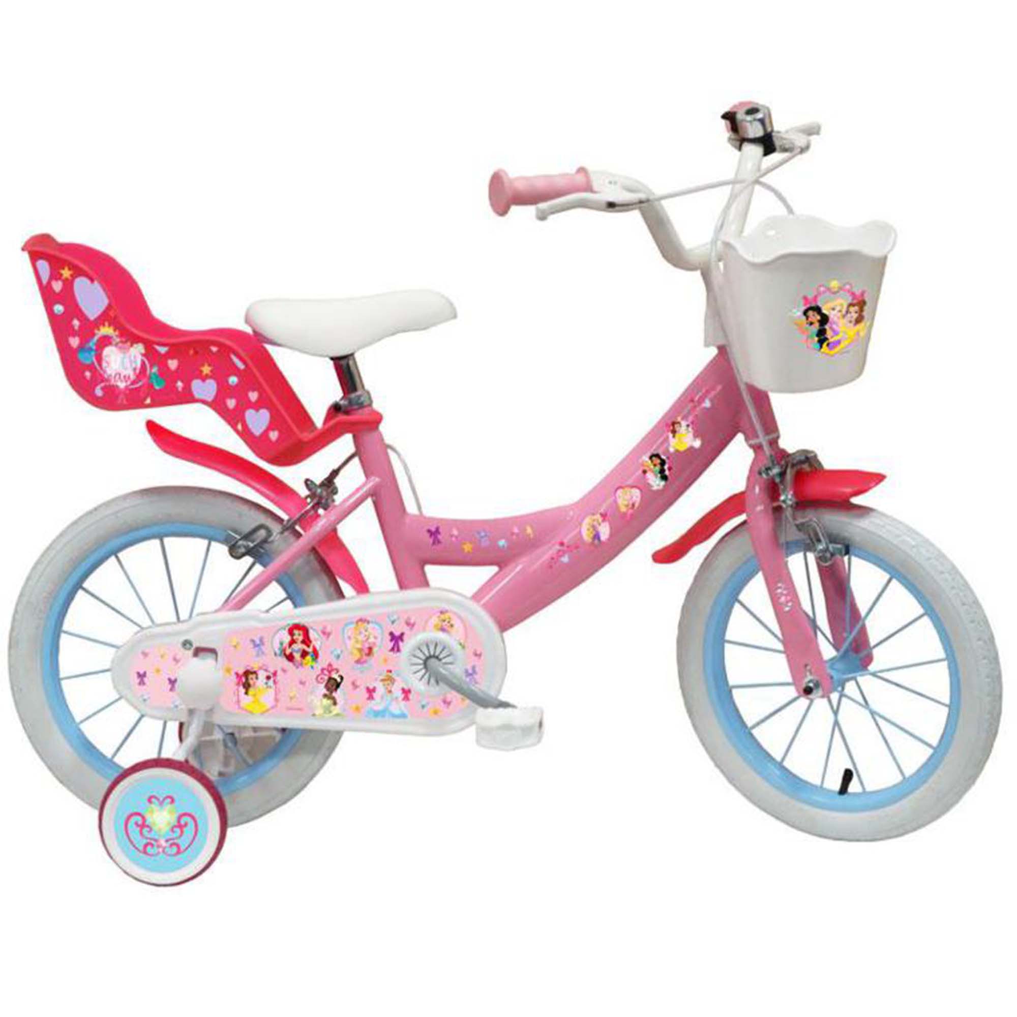 Disney Princess Kinderfahrrad 14 Zoll Fahrrad f&uuml;r K&ouml;rpergr&ouml;&szlig;e 100 - 115 cm oder ab 3,5 Jahre mit Puppensitz und Korb 