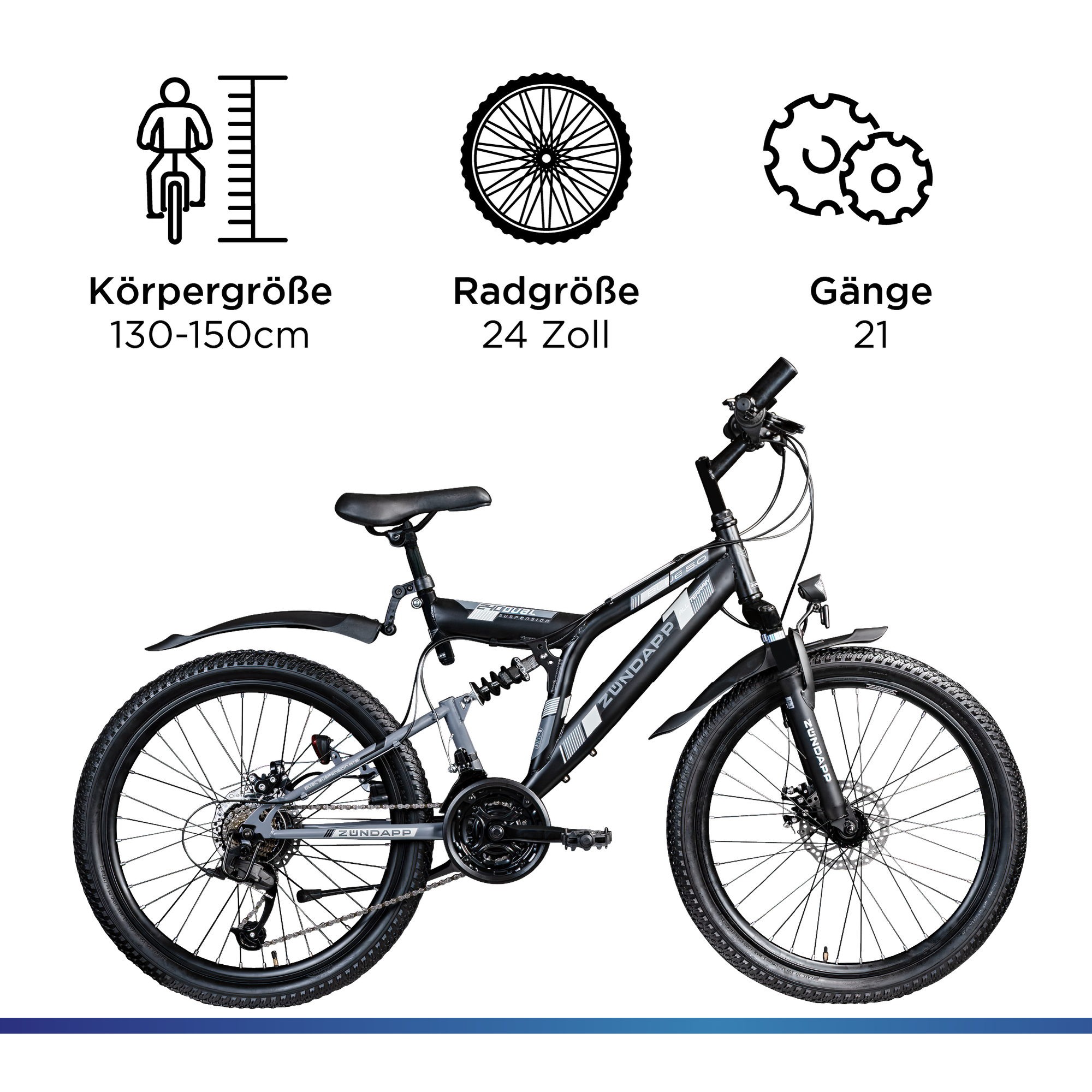 Zndapp Blue 5.0 Mountainbike Fully 24 Zoll Fahrrad 130-150cm MTB ab 8  Jahre bei Marktkauf online bestellen