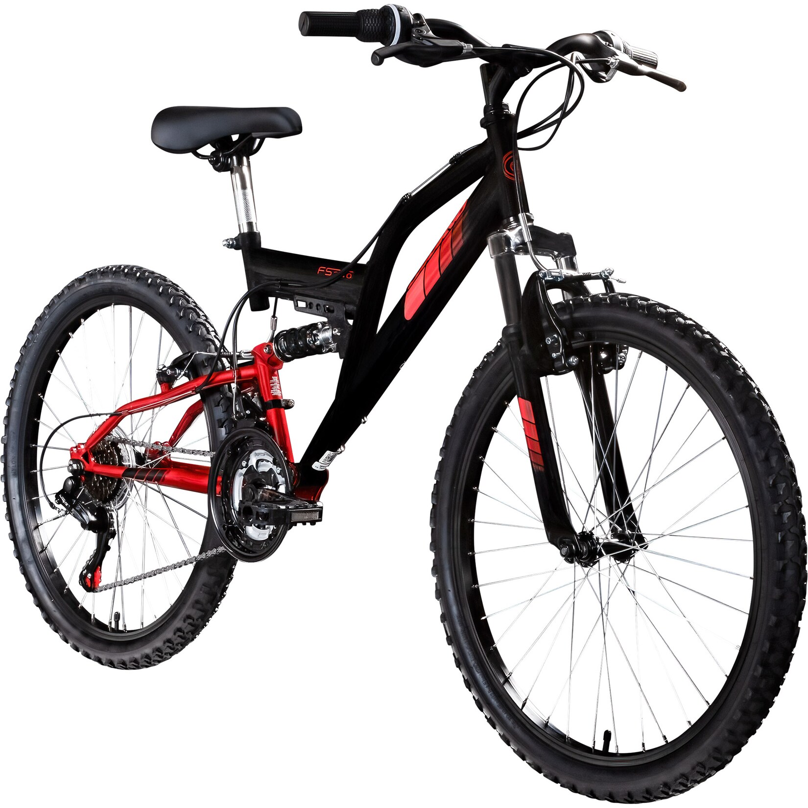 FS240 Jugendfahrrad 24 Zoll Mountainbike ab 8 Jahre 130 - 145 cm änge schwarz/rot