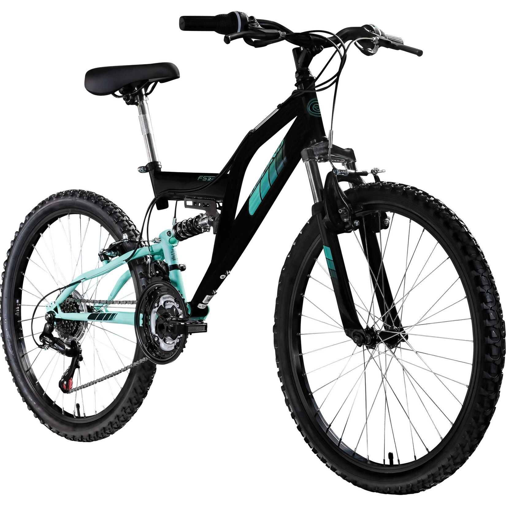 FS240 Jugendfahrrad 24 Zoll Mountainbike ab 8 Jahre 130 - 145 cm änge schwarz/türkis