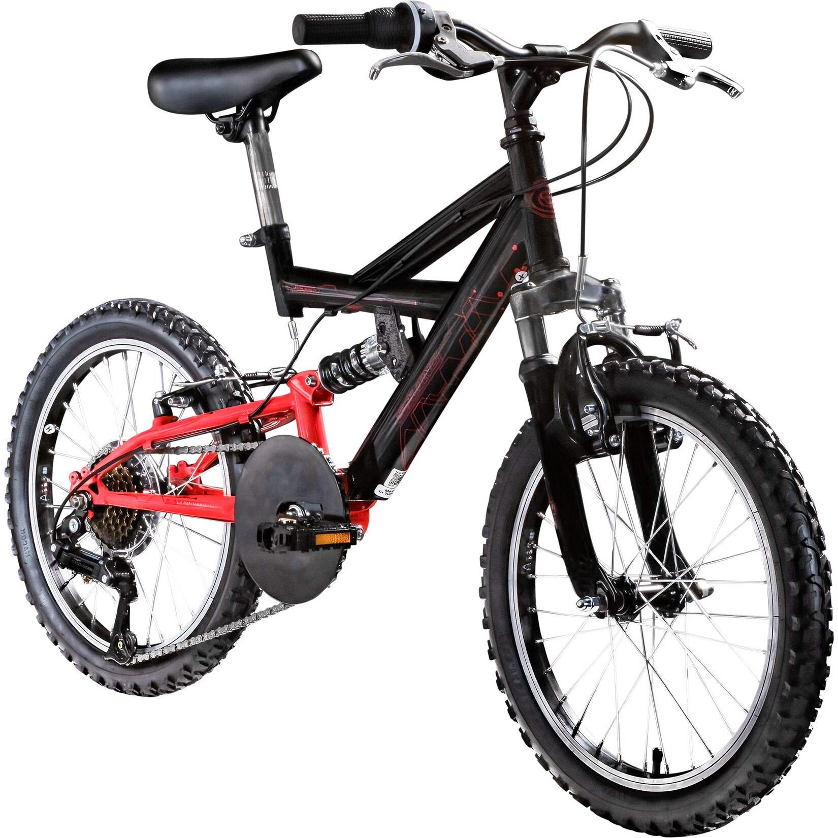 FS180 Kinderfahrrad 18 Zoll ab 6 Jahre 115 - 130 cm Mountainbike Fully änge schwarz/rot
