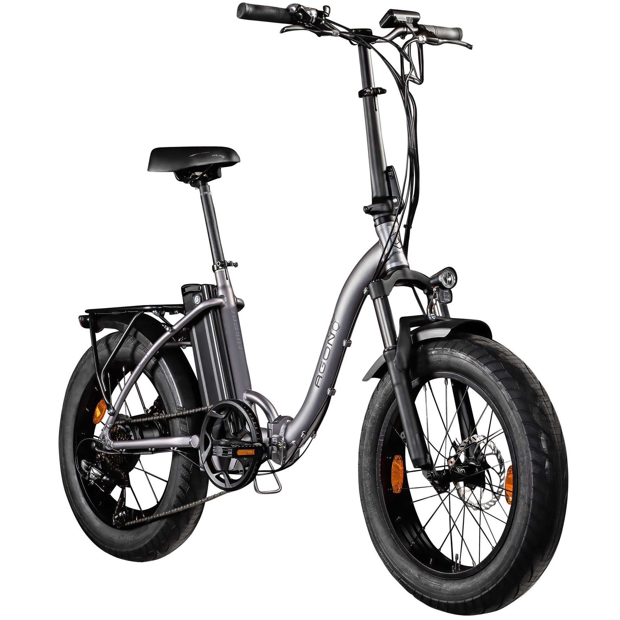 Agon Aurevia E Bike Klapprad 20 Zoll Pedelec f&uuml;r Damen Herren 155 - 195 cm Elektrofahrrad Faltrad 7 Gang Fatbike StVZO violettgrau 