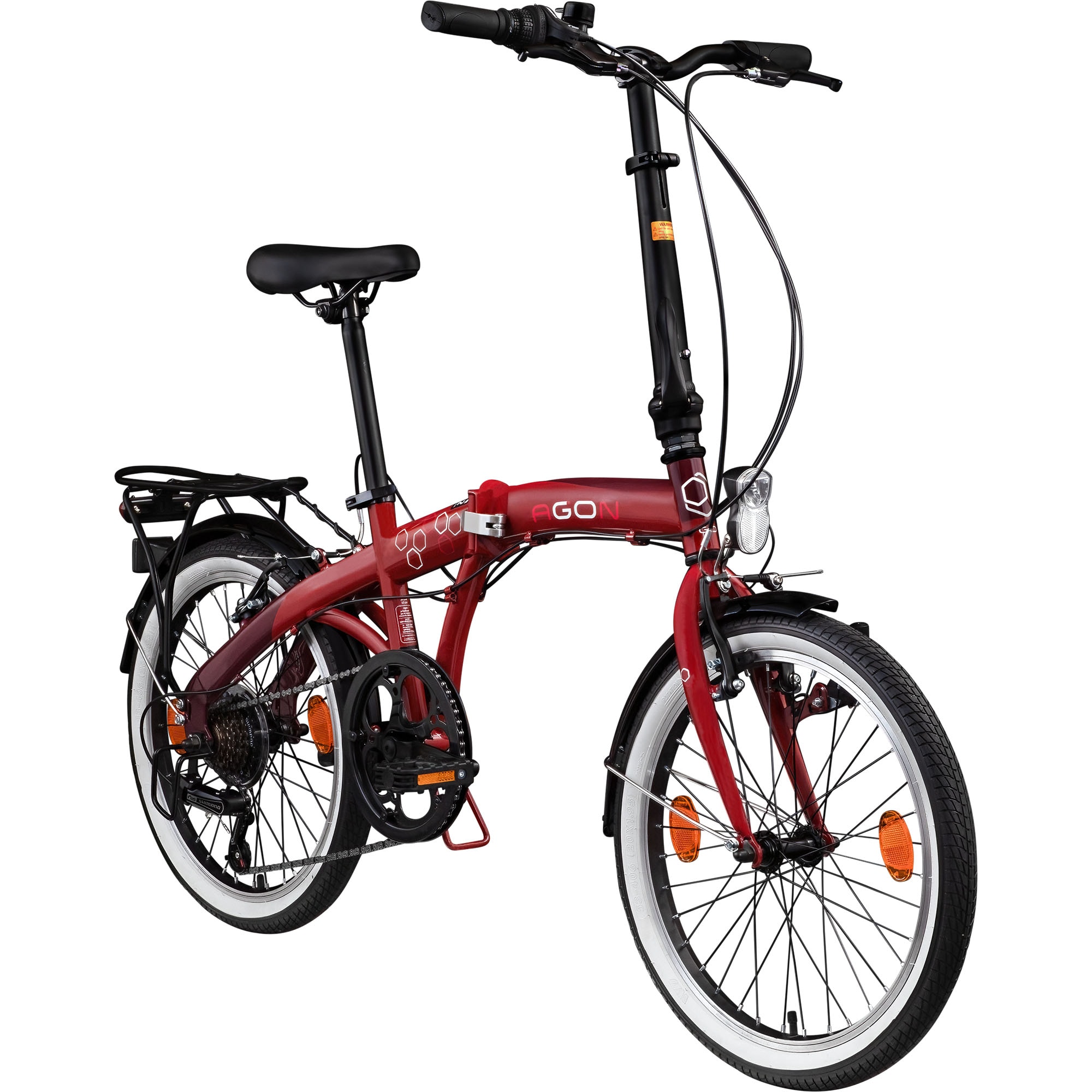 Agon Parklane Klapprad f&uuml;r Damen und Herren 150 - 185 cm Klappfahrrad mit 6 G&auml;ngen Fahrrad Faltrad mit Beleuchtung StVZO und Fahrradst&auml;nder 