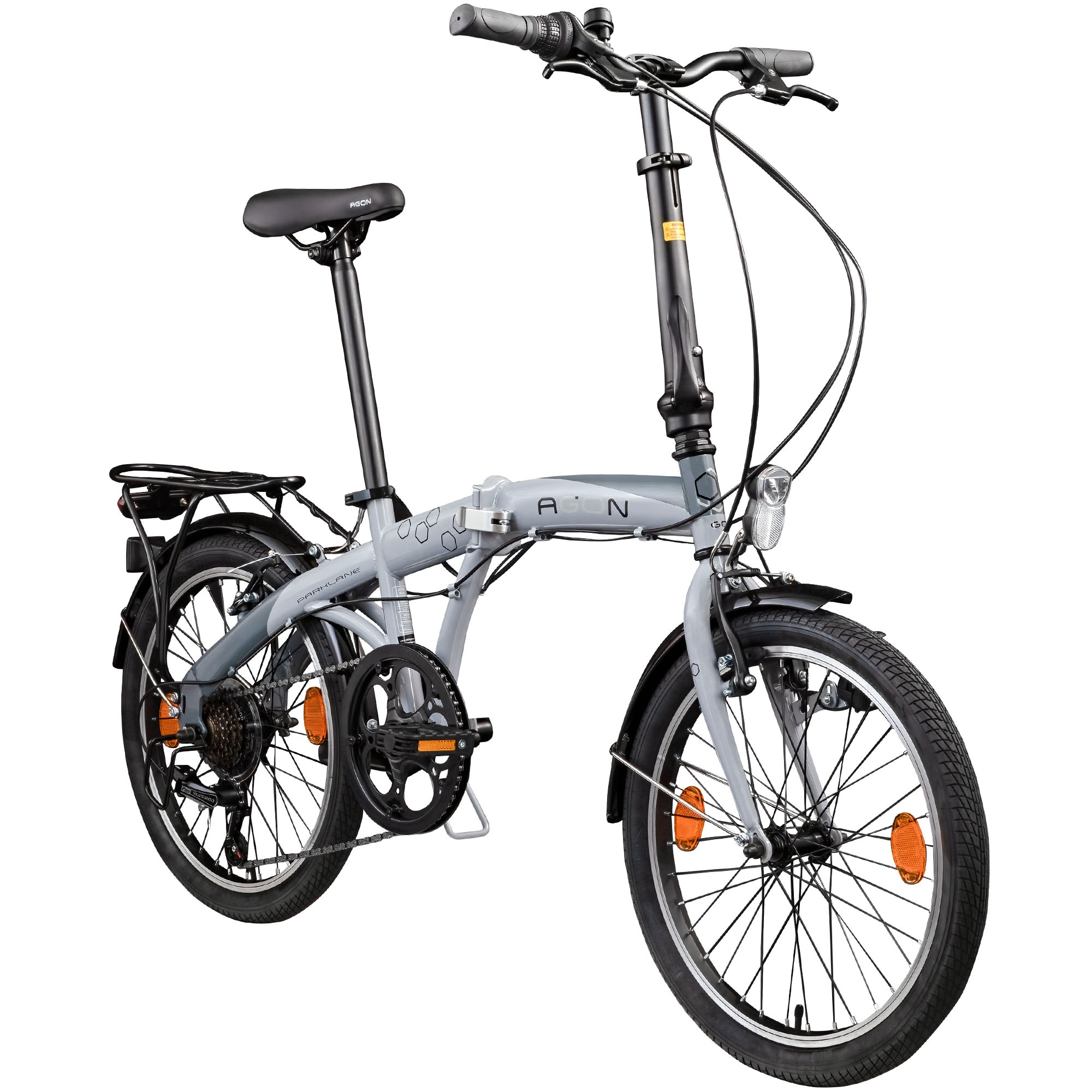 Agon Parklane Klapprad f&uuml;r Damen und Herren 150 - 185 cm Klappfahrrad mit 6 G&auml;ngen Fahrrad Faltrad mit Beleuchtung StVZO und Fahrradst&auml;nder 