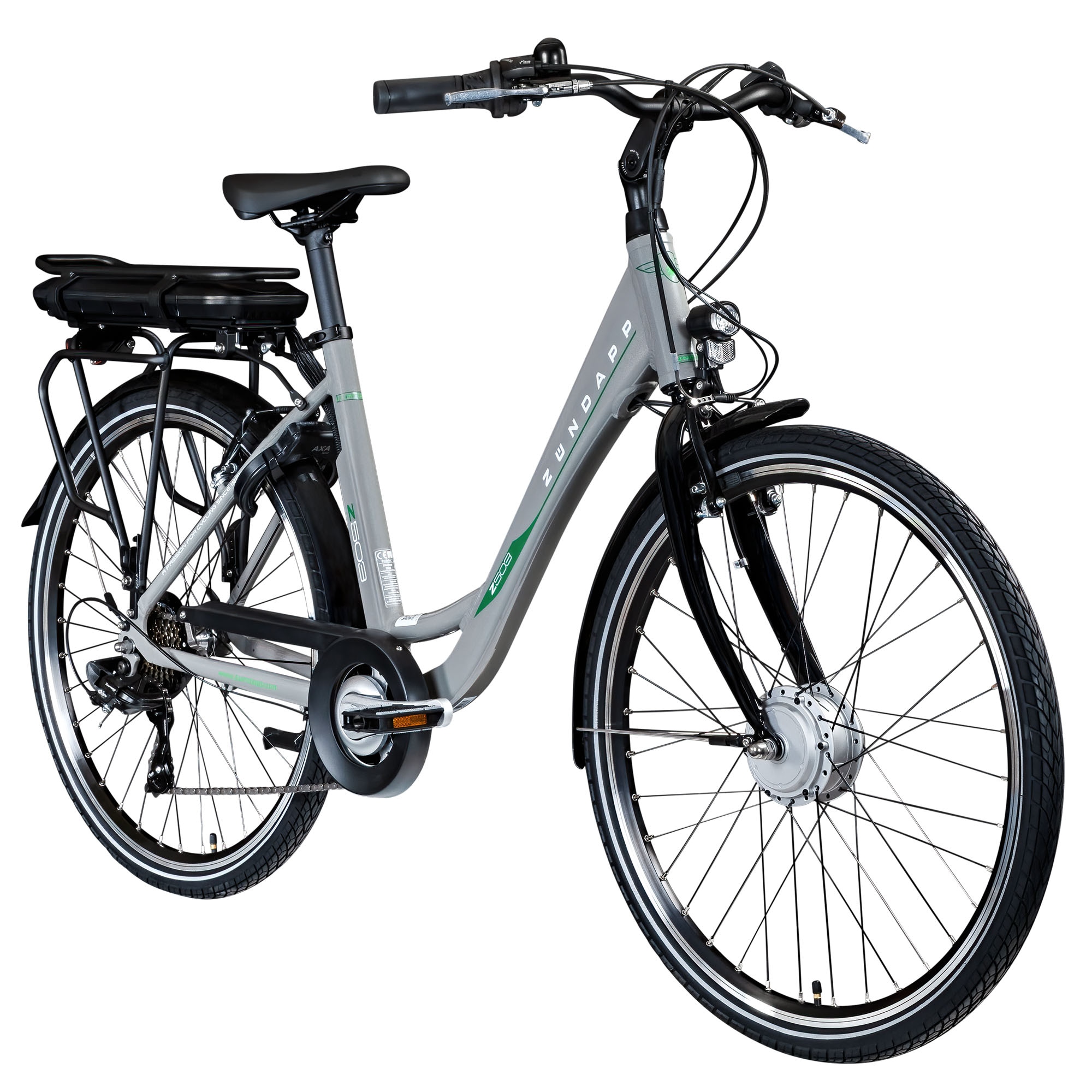 Z&uuml;ndapp Z503 E Bike Damen 26 Zoll Elektrofahrrad 155 - 175 cm Pedelec 7 Gang E Fahrrad 522 Wh grau/gr&uuml;n 
