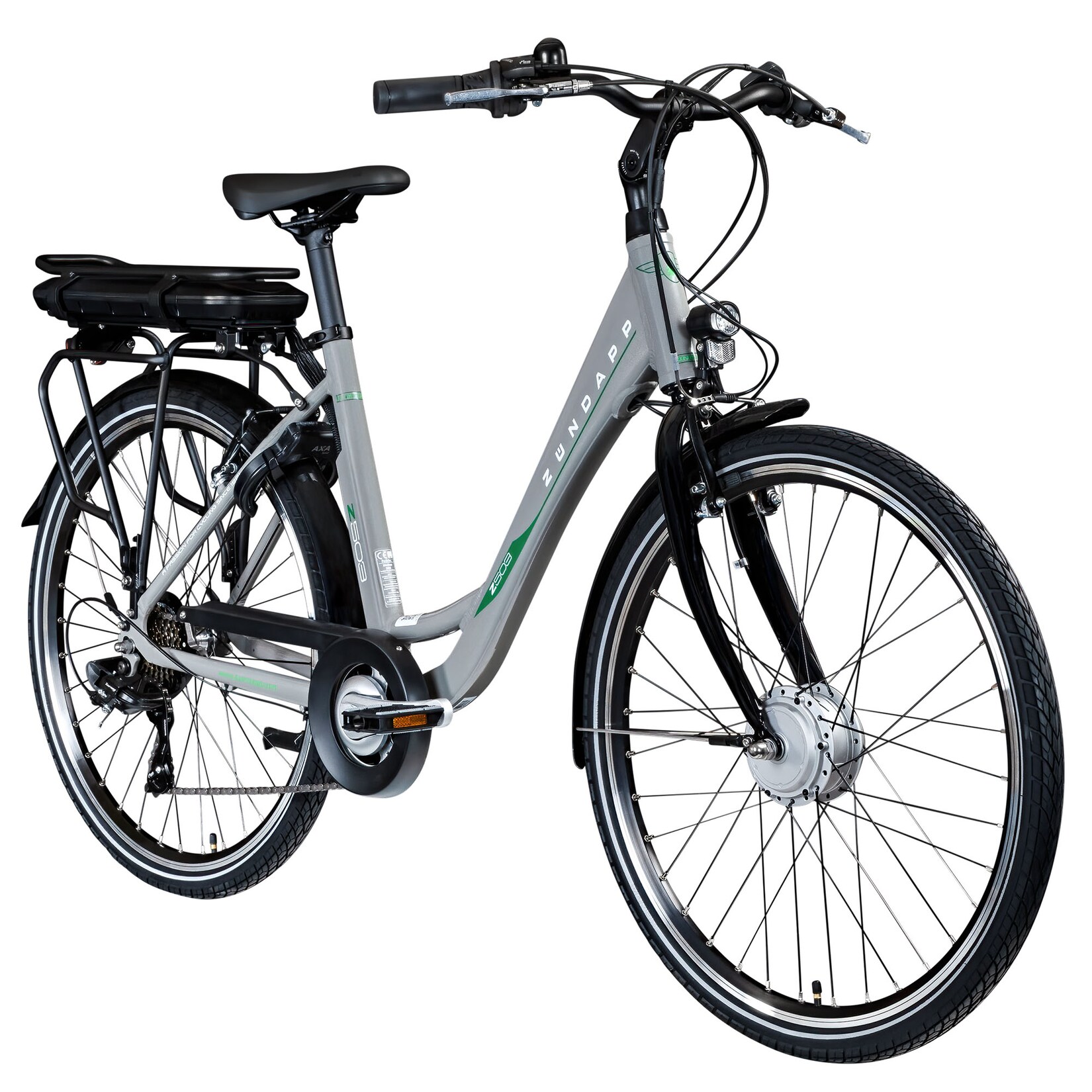 Z503 E Bike Damen 26 Zoll Elektrofahrrad 155 - 175 cm Pedelec 7 Gang E Fahrrad 522 Wh grau/grün