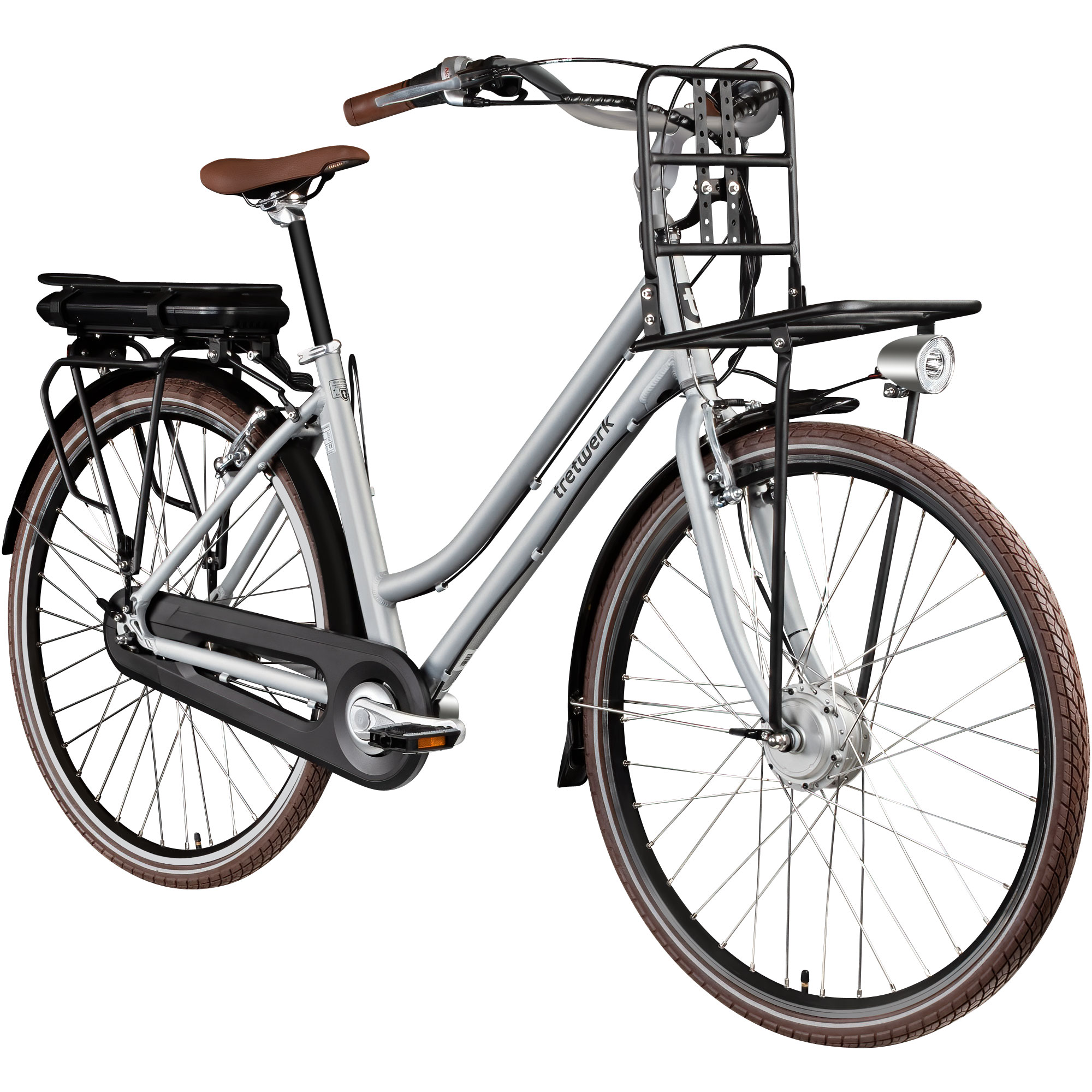 Tretwerk Sophia E Bike Damen 28 Zoll Elektrofahrrad 155 - 175 cm Hollandrad Tiefeinsteiger silber 