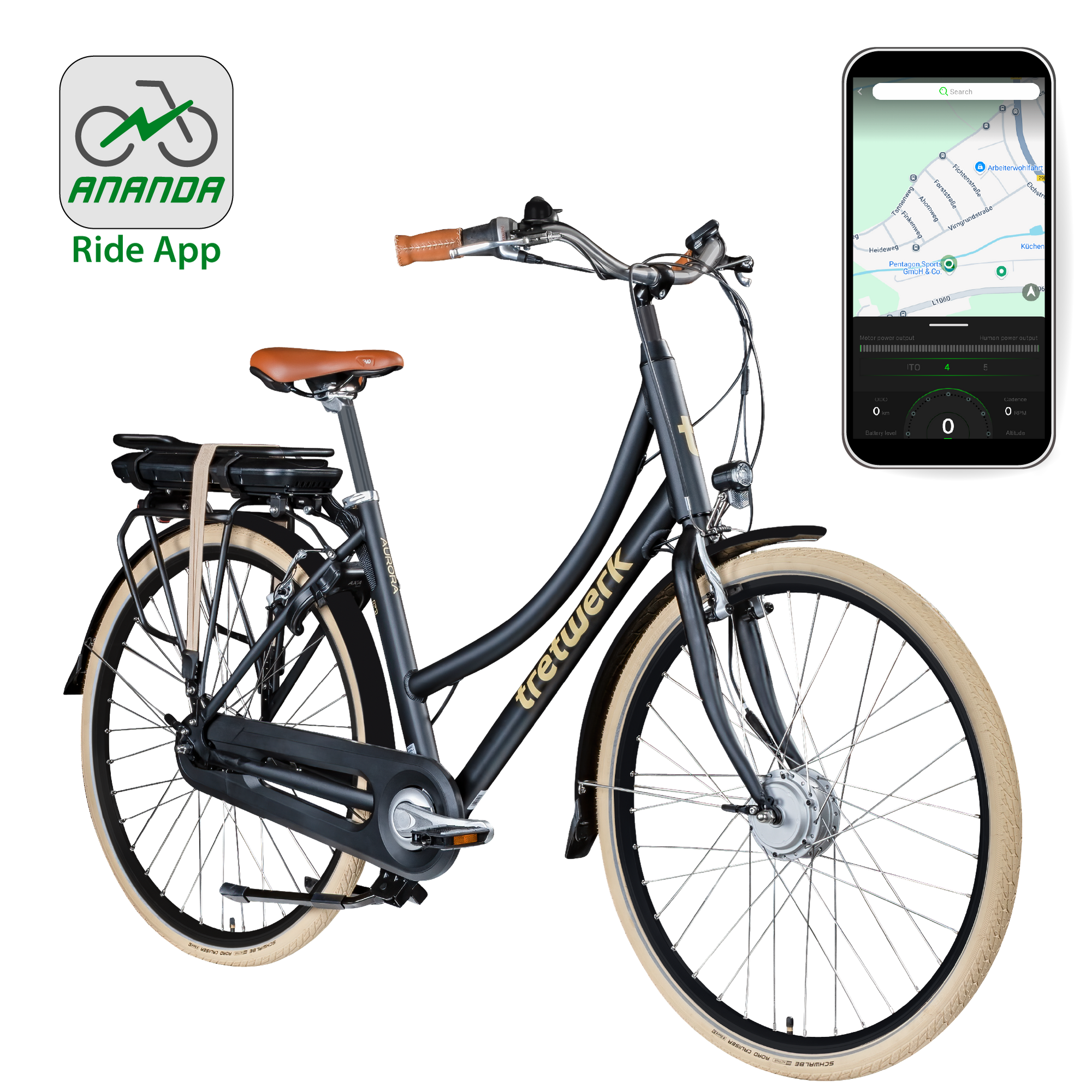 Tretwerk Aurora E Bike 28 Zoll Pedelec Damen Herren 155-185 cm  Elektrofahrrad 522 Wh E Fahrrad Damenfahrrad 7 Gang