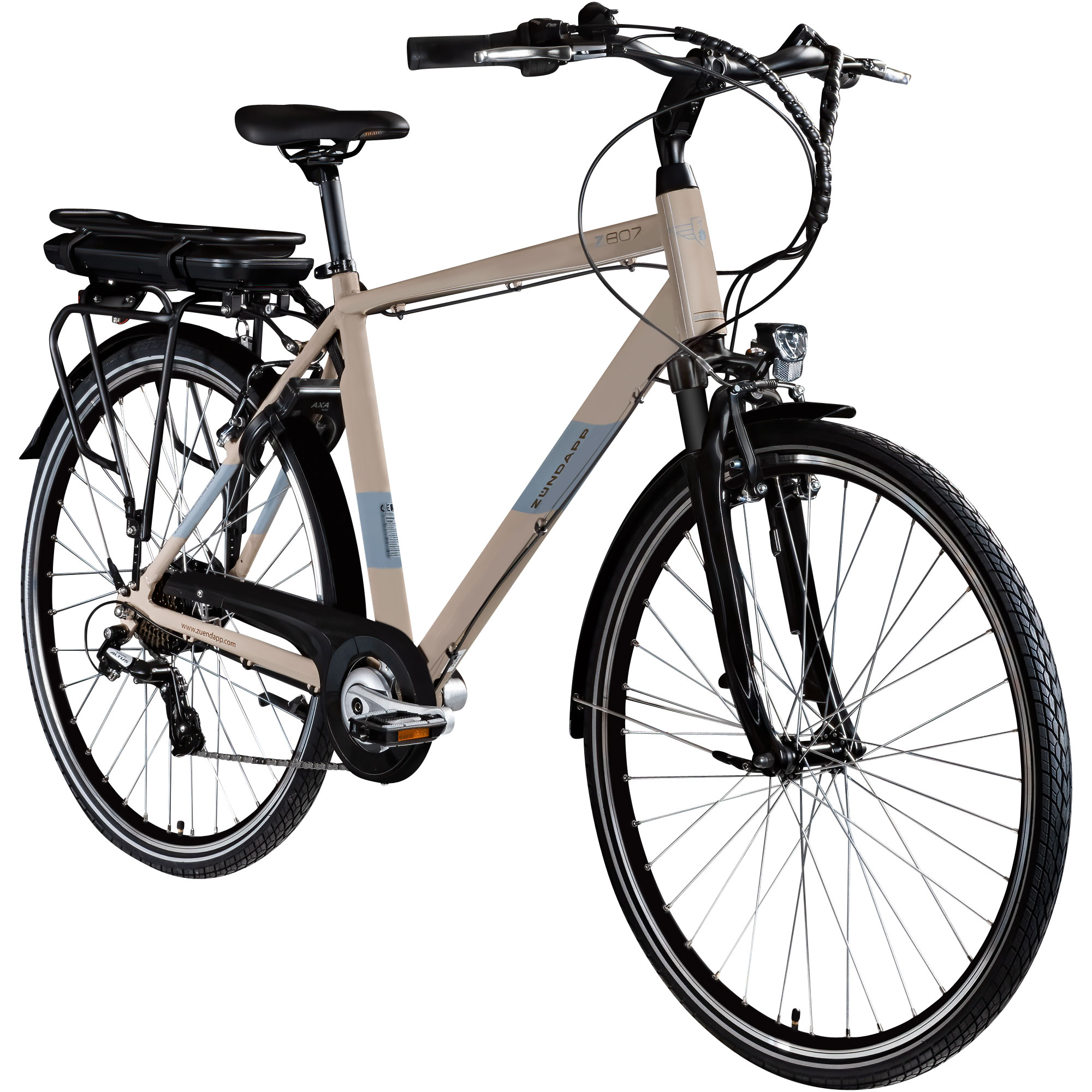 Z&uuml;ndapp Z807 E Bike 28 Zoll Trekkingrad Herren 155 - 185 cm Elektrofahrrad mit 7 Gang beige/gr&uuml;n 