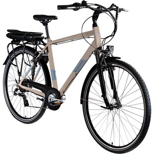 Zündapp Z807 E Bike 28 Zoll Trekkingrad Herren 155 - 185 cm Elektrofahrrad mit 7 Gang beige/grün 