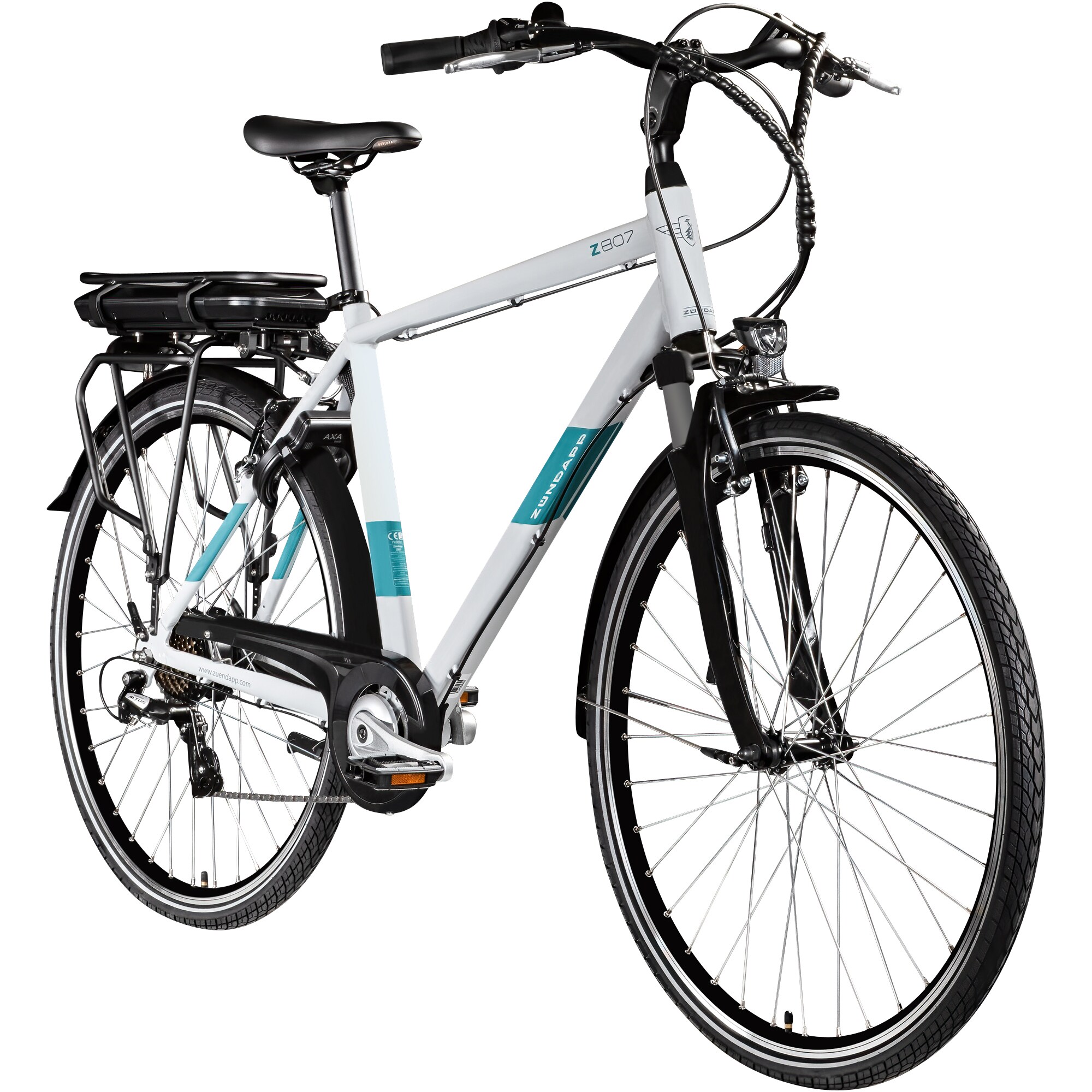 Z&uuml;ndapp Z807 E Bike 28 Zoll Trekkingrad Herren 155 - 185 cm Elektrofahrrad mit 7 Gang telegrau/t&uuml;rkis 