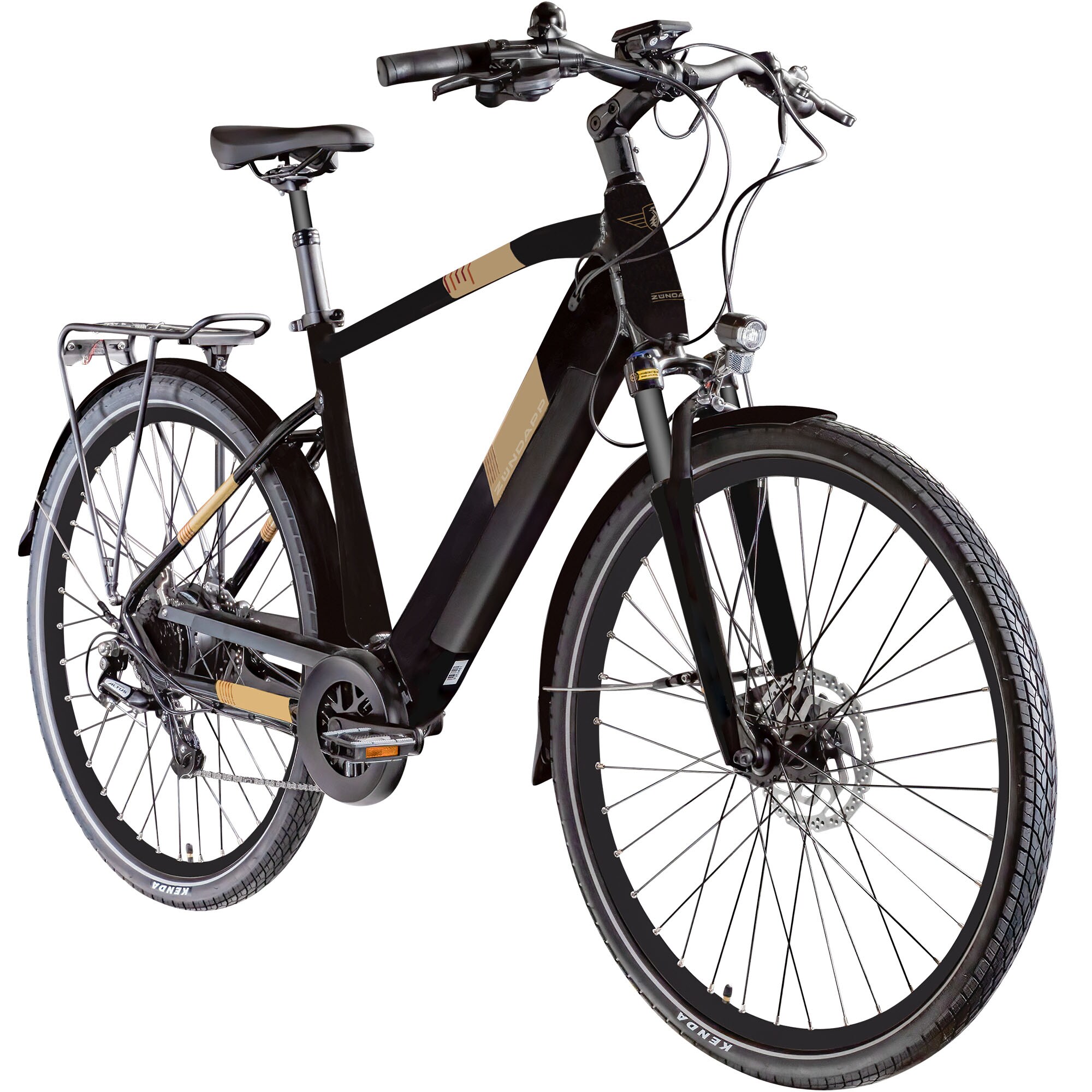 Z&uuml;ndapp Z810 E Bike Trekkingrad Herren ab 175 cm mit 8 G&auml;ngen Beleuchtung StVZO Elektrofahrrad 550 Wh schwarz/gold 