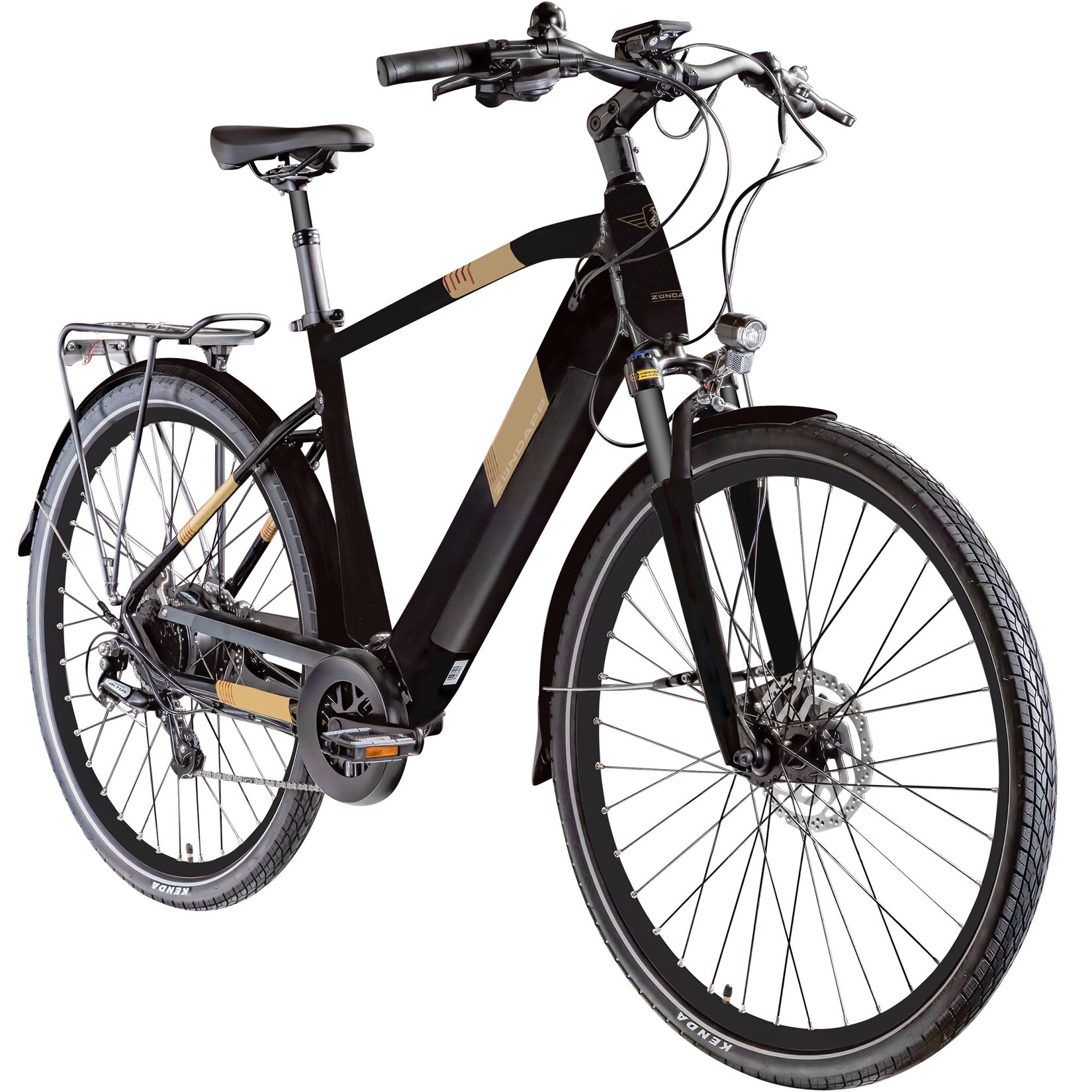 Z810 E Bike Trekkingrad Herren ab 175 cm mit ängen Beleuchtung StVZO Elektrofahrrad 550 Wh schwarz/gold