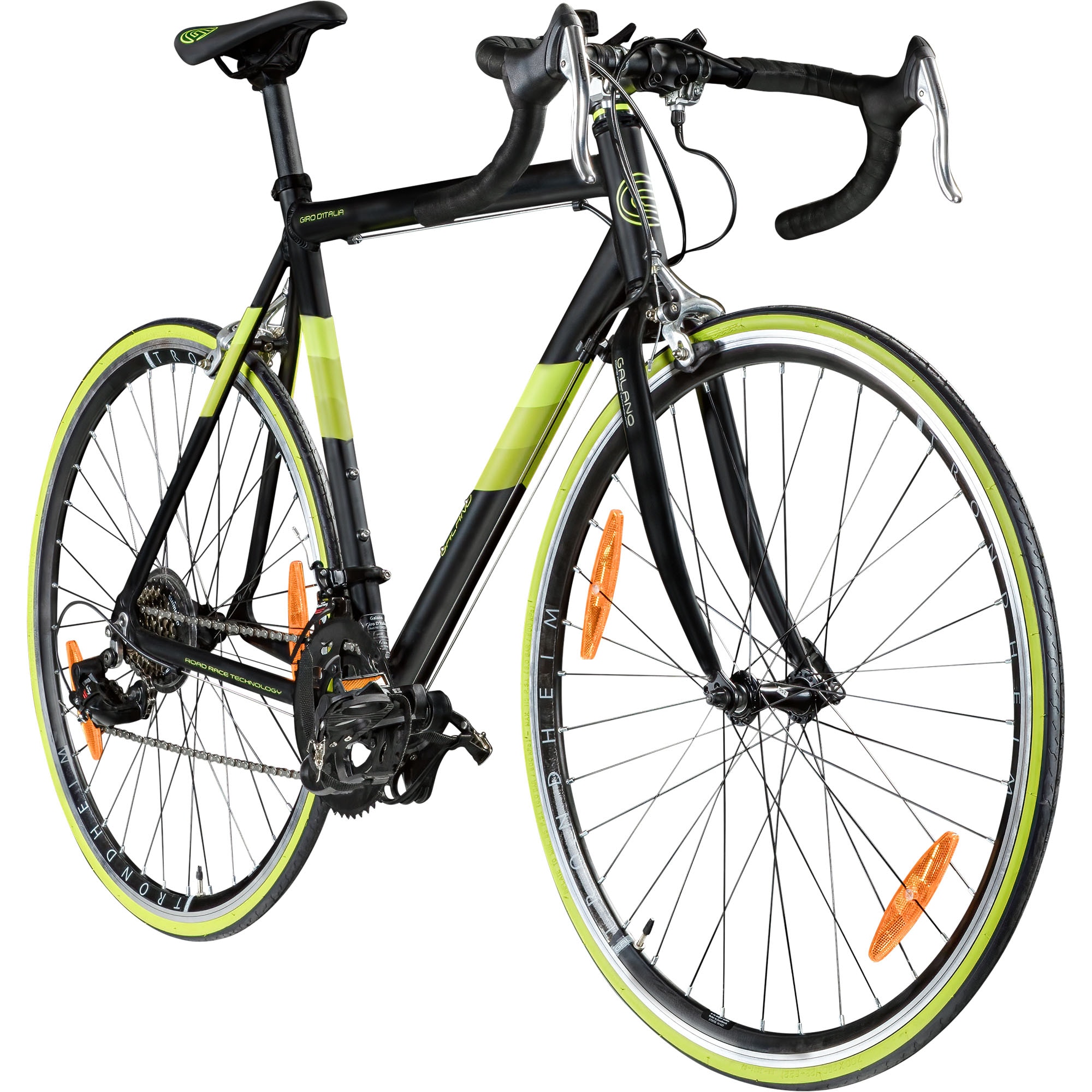 Galano Giro D'Italia Rennrad 28 Zoll Damen Herren 155 - 195 cm Fahrrad 14 G&auml;nge Fitnessrad schwarz gr&uuml;n 56 cm 