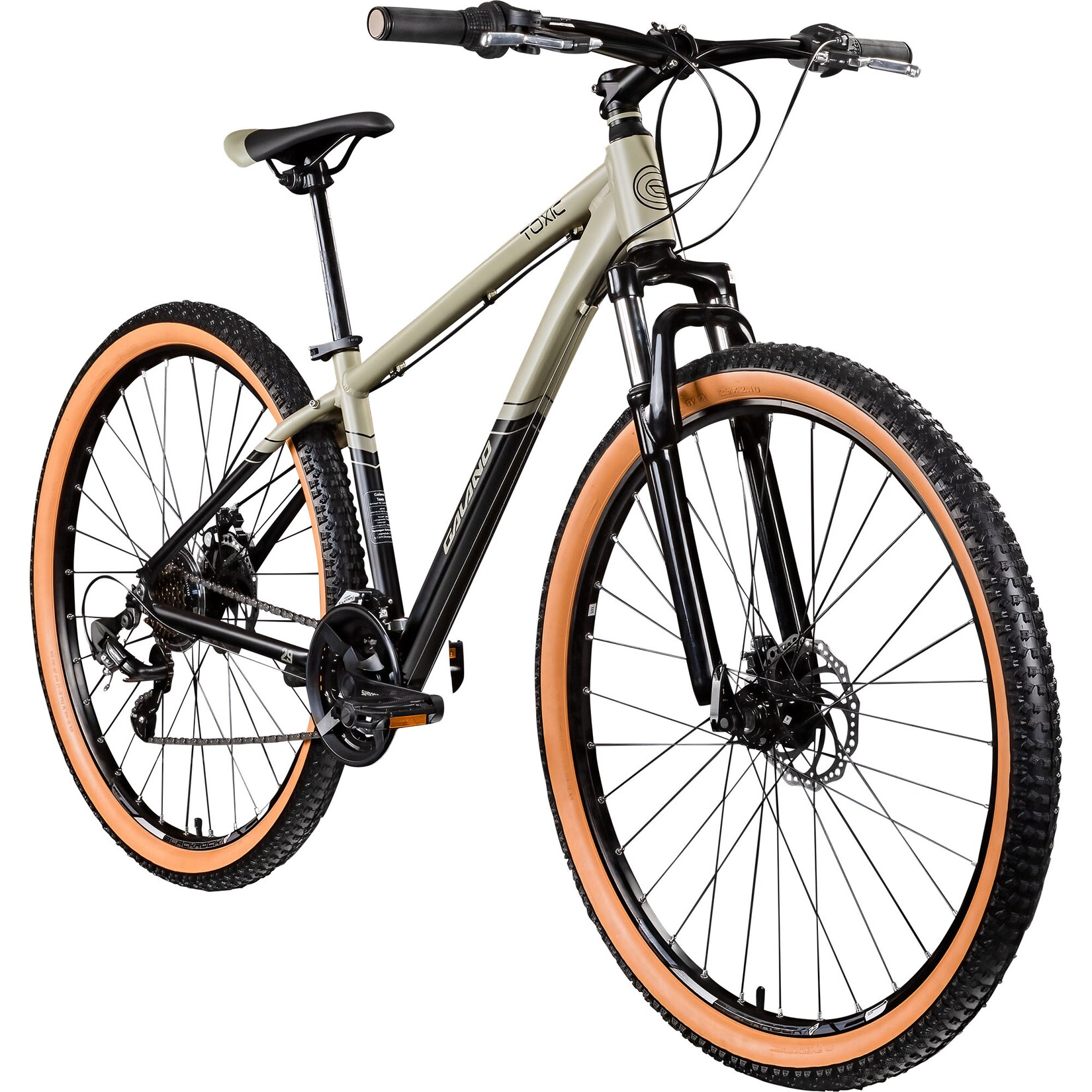 Toxic Mountainbike Hardtail 29 Zoll für Erwachsene MTB Fahrrad 21 Gang Federgabel Scheibenbremsen schwarz beige 40 cm