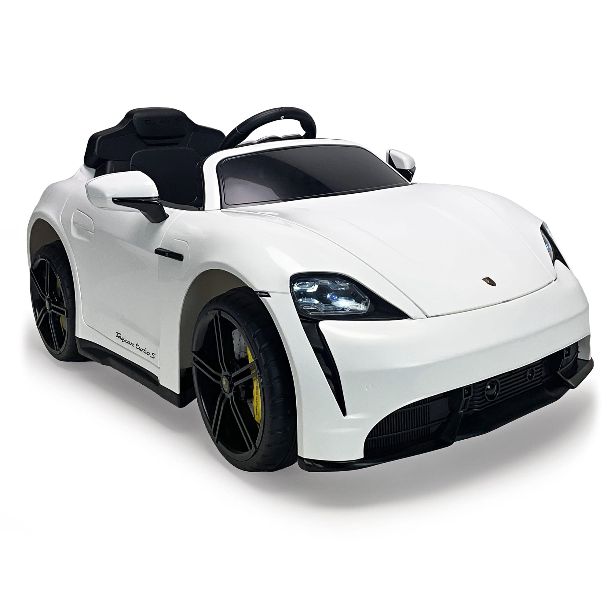 Porsche Taycan 12V Elektroauto f&uuml;r Kinder ab 3 Jahren &ndash; Luxus Kinderauto mit Licht & Sound wei&szlig; 