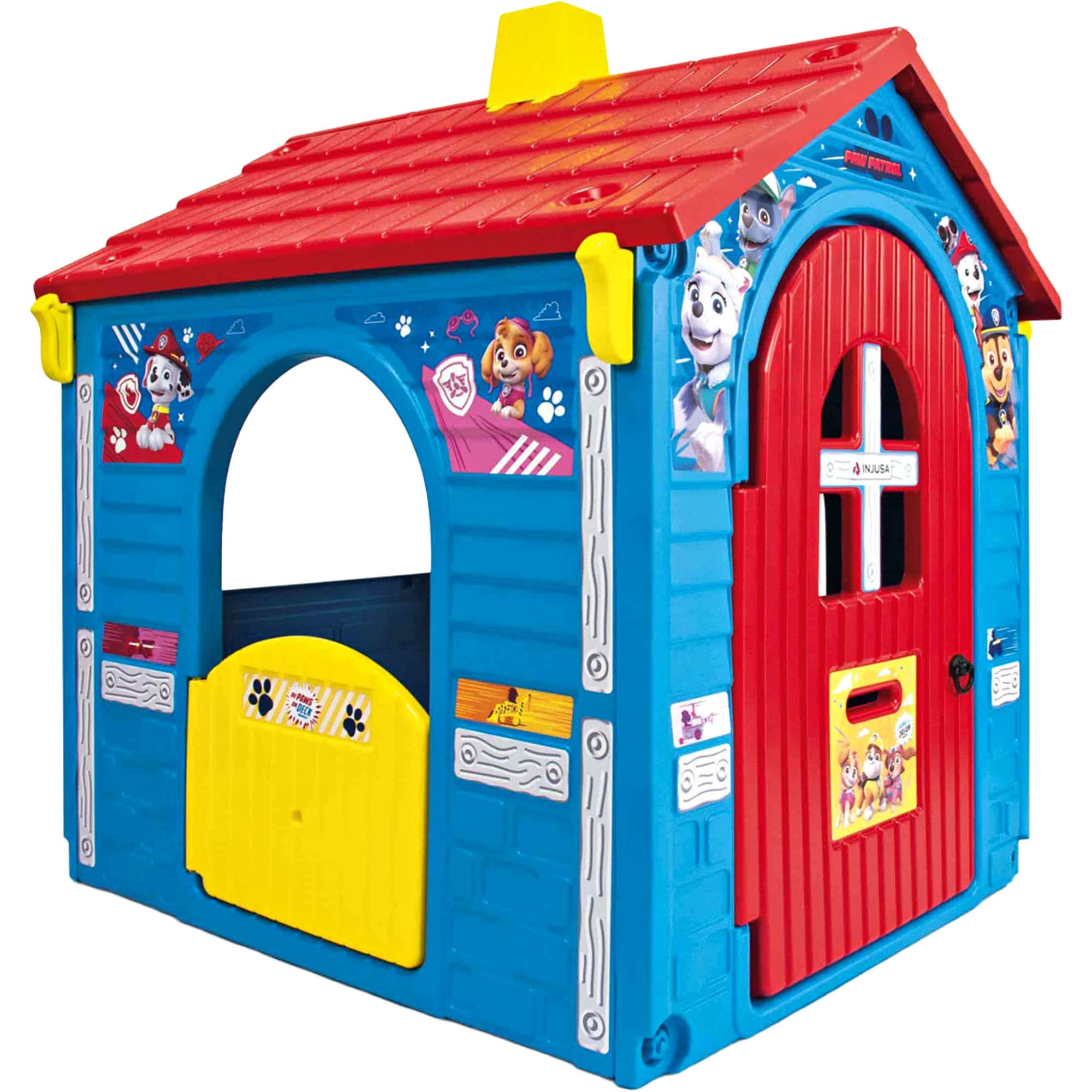 Paw Patrol Spielhaus f&uuml;r Kinder ab 3-6 Jahren Kinderhaus mit Hauptt&uuml;r, Briefkasten & Riegel &ndash; 2 Seitent&uuml;ren & Fenster mit Au&szlig;entheke 