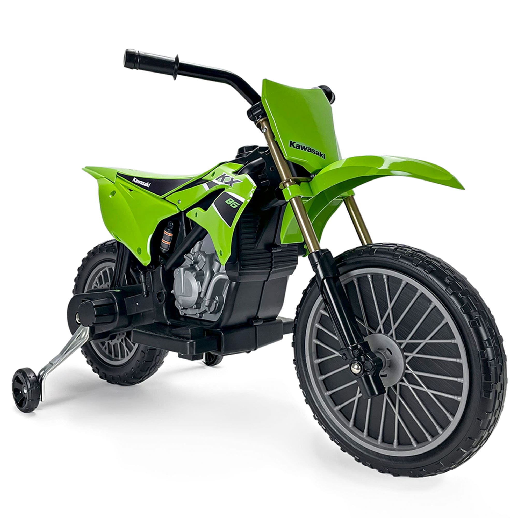 INJUSA Kawasaki KX85 Elektromotorrad f&uuml;r Kinder ab 3 Jahren &ndash; 12V Elektro-Motorrad mit St&uuml;tzr&auml;dern & Gaspedal 6 km/h 