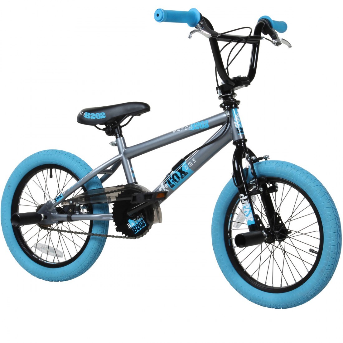 deTox Freestyle BMX 16 Zoll Fahrrad 100 - 120 cm mit 2 Pegs unisex Kinderbmx grau/blau 