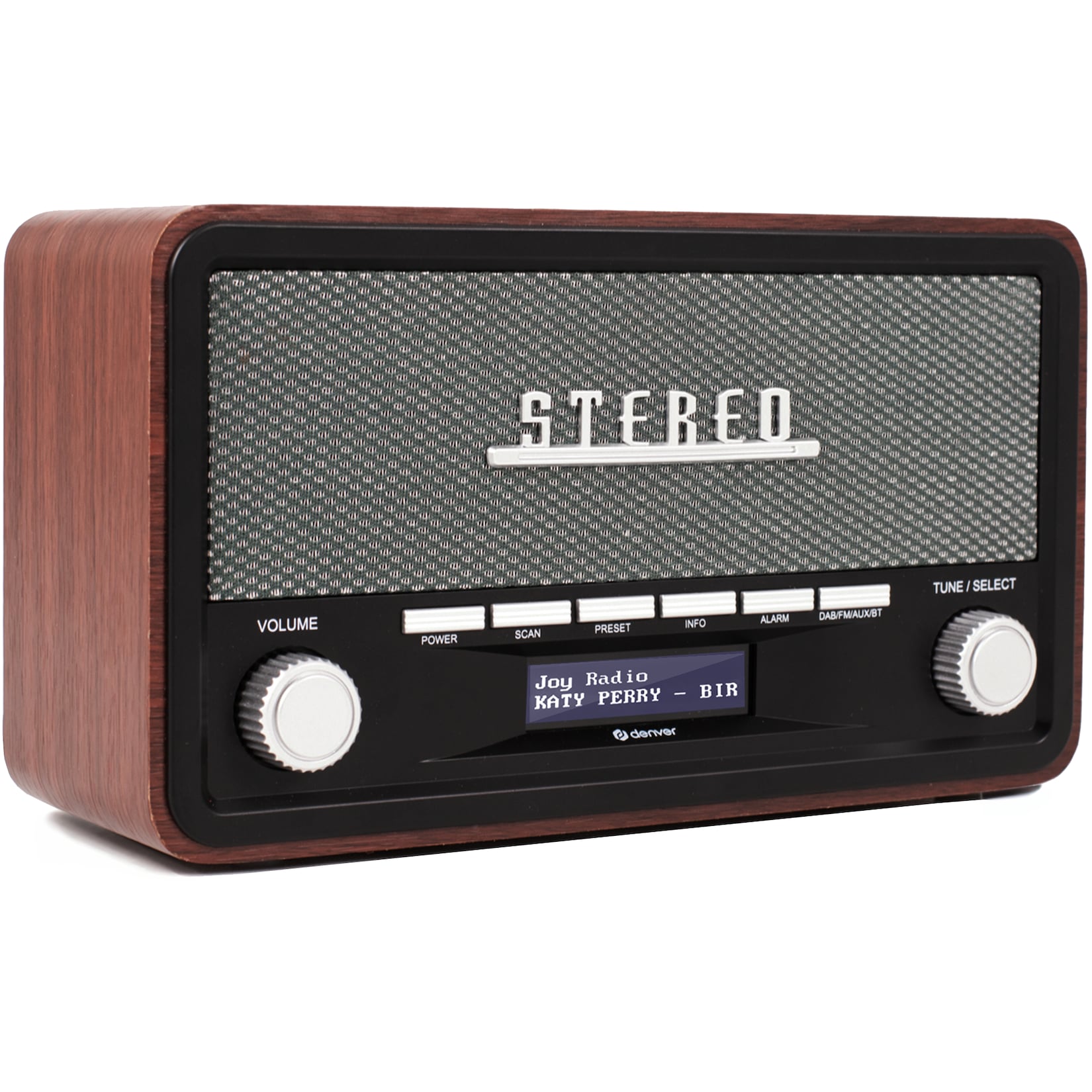 Denver DAB-18 Retro DAB+ Radio mit Bluetooth und Wecker, dunkles Holz
