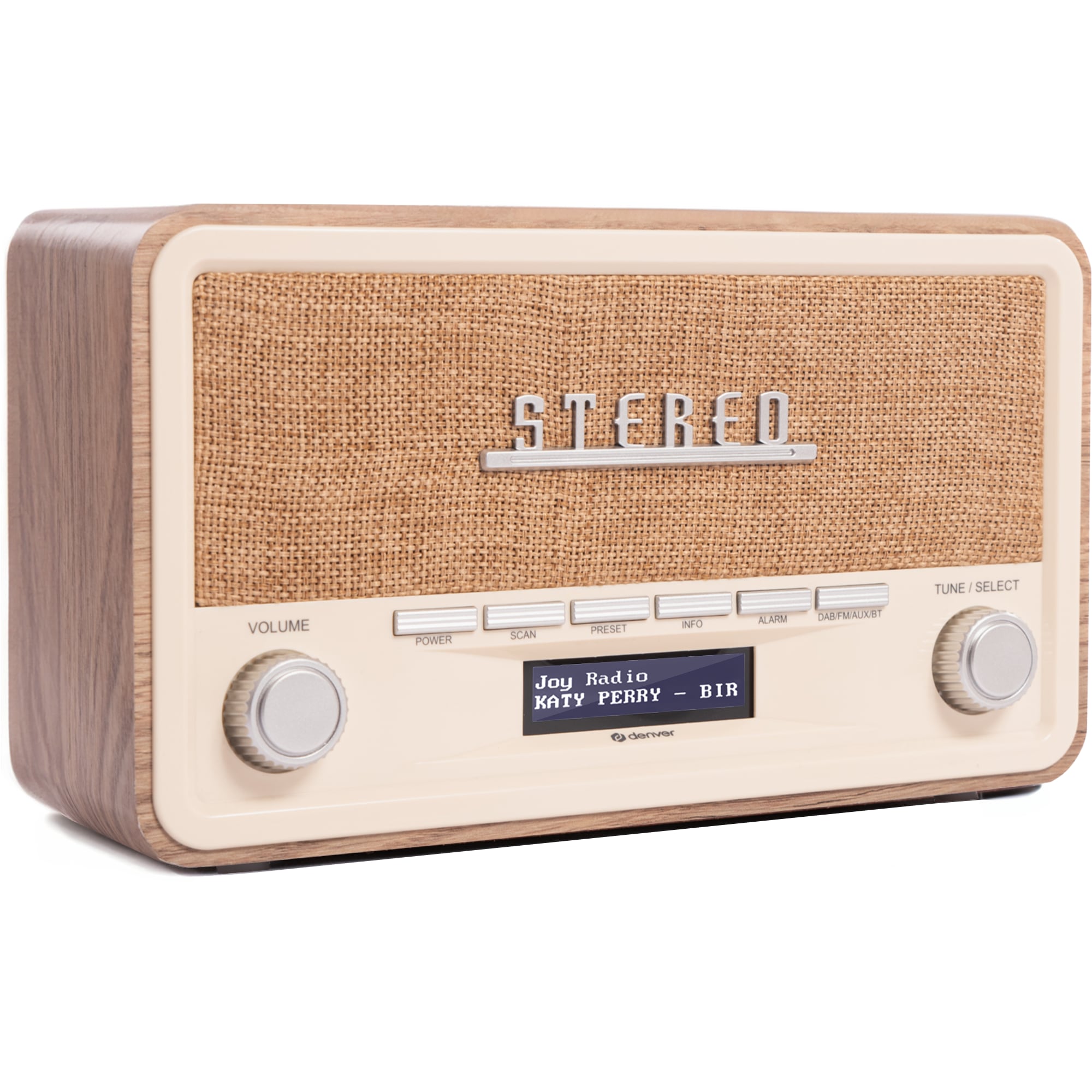 Denver DAB-18 Retro Radio&ndash;DAB+, Bluetooth und Wecker, helles Holz 