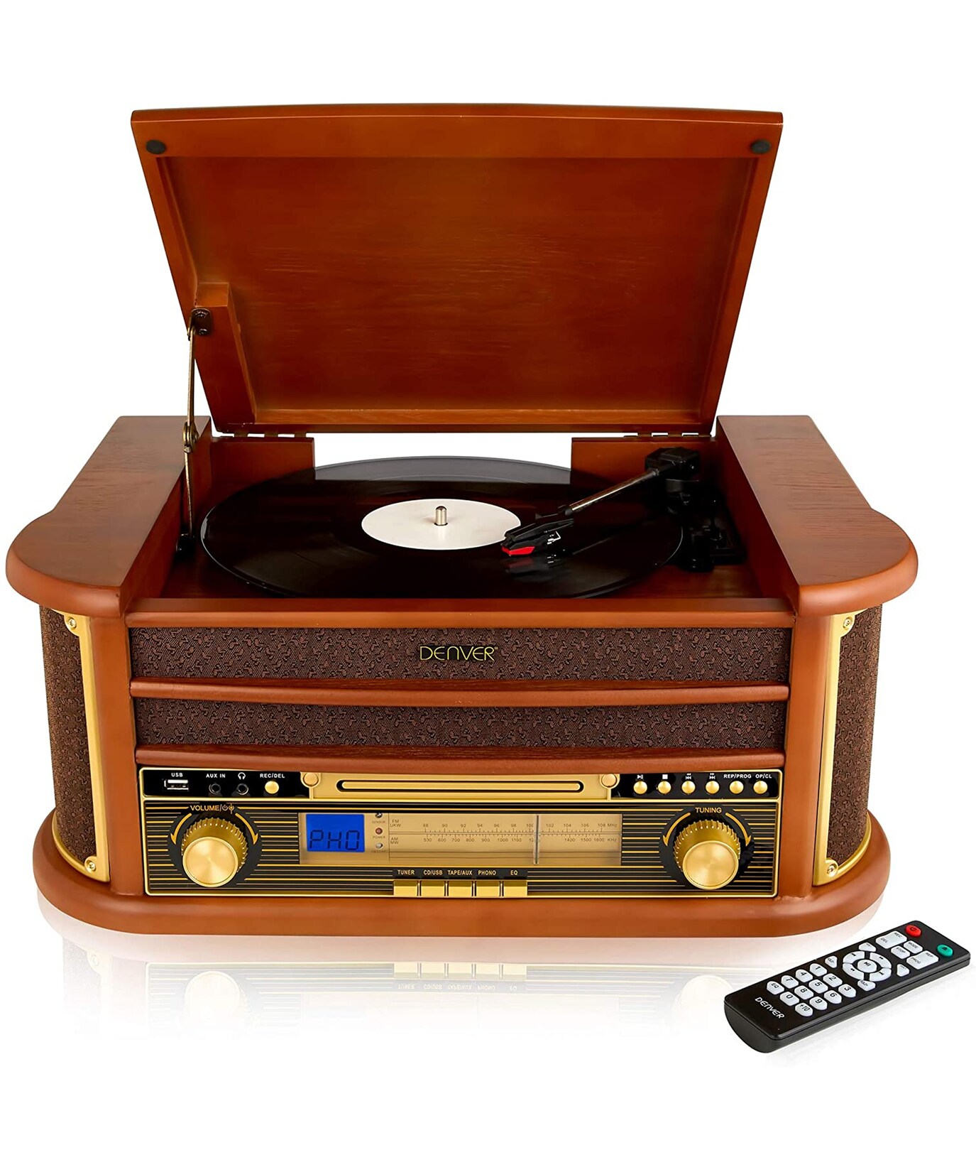 Denver MCR-50 Musiksystem für Vinyls, CDs und Kassetten, retro, braun