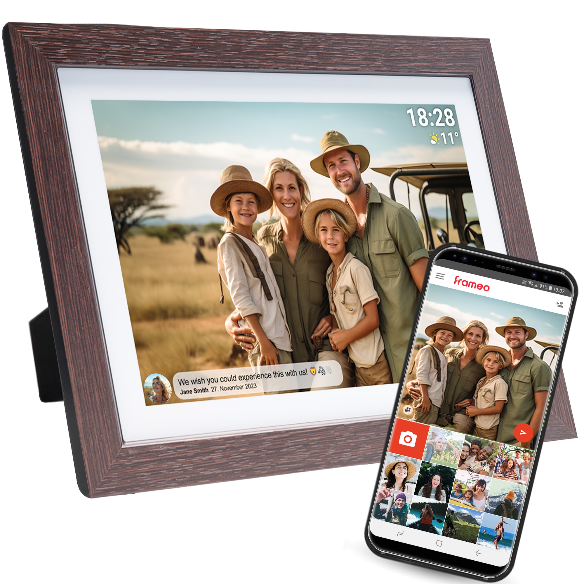 Denver PFF-1042 WLAN-Bilderrahmen 10.1" Touchscreen, Holz, dunkelbraun 