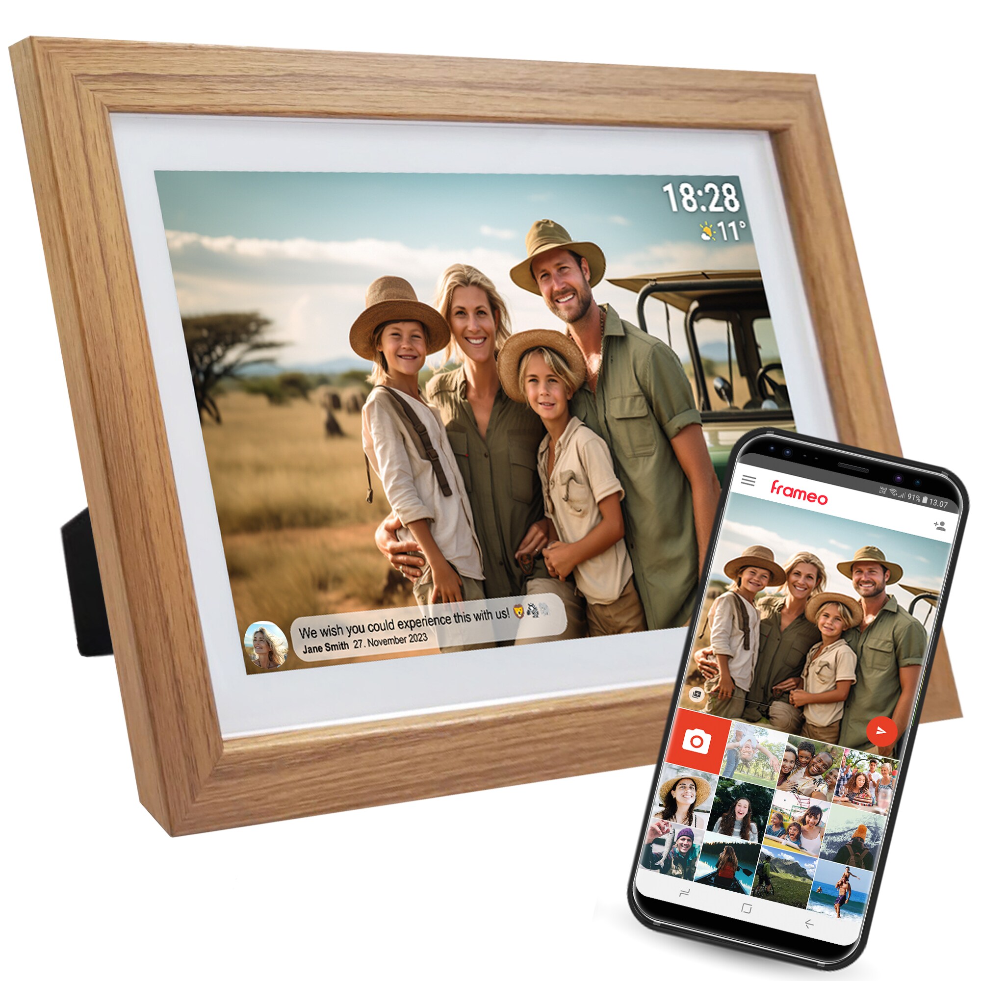 Denver PFF-1042 WLAN-Bilderrahmen 10.1" Touchscreen, Holz, hellbraun 