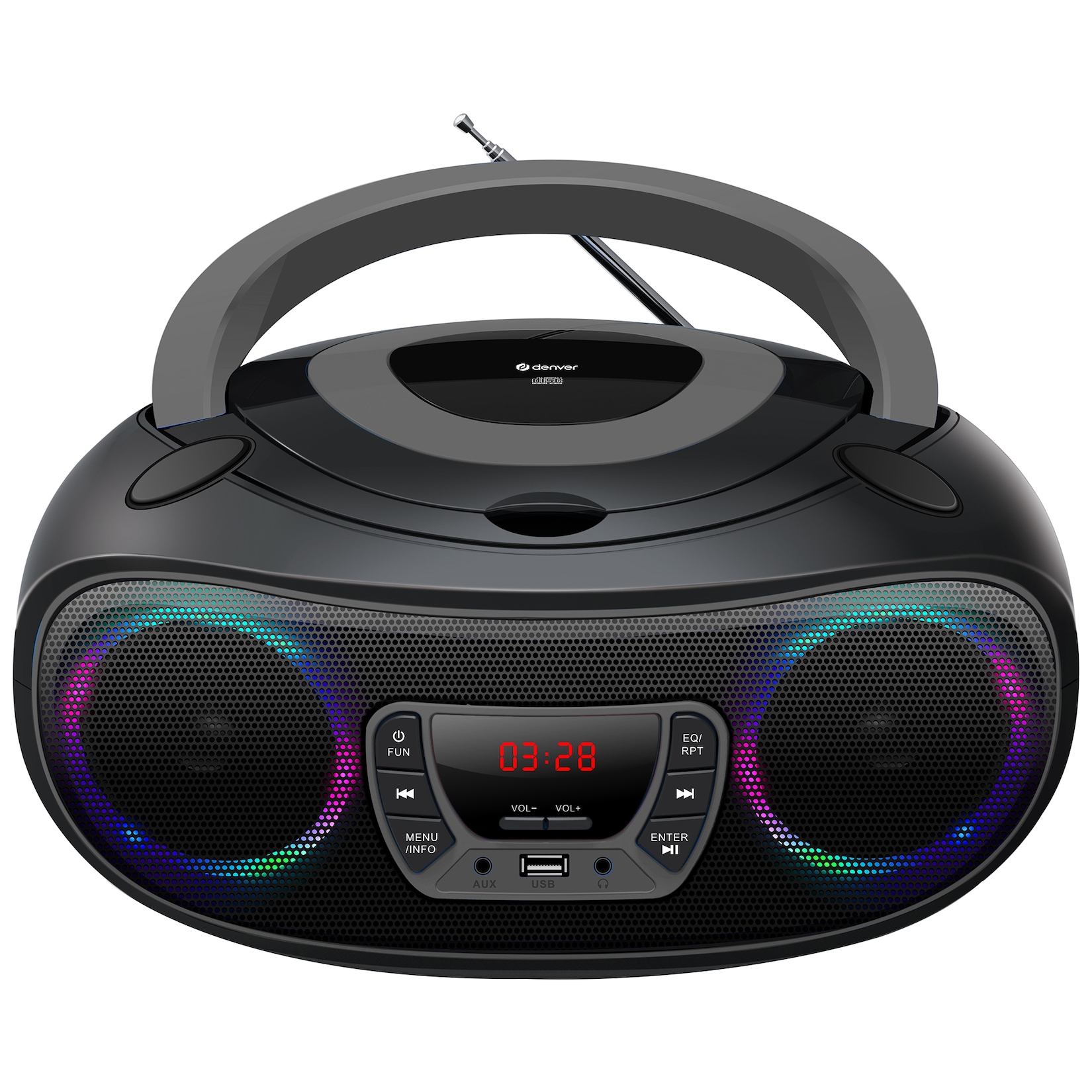 Denver TCL-212BT Boombox – CD, Bluetooth, USB, AUX LED-Lichter, grau