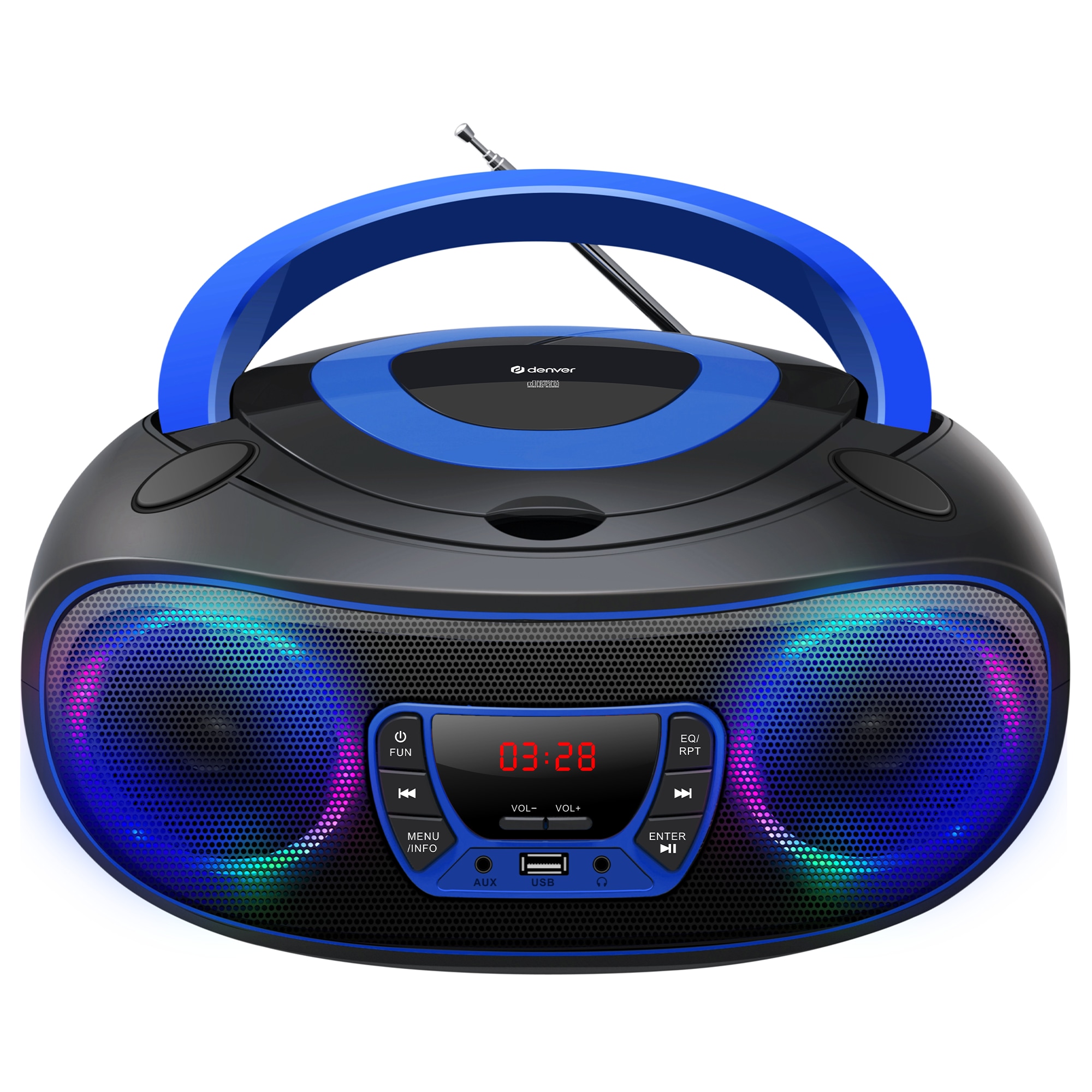 Denver TCL-212BT Boombox &ndash; CD, Bluetooth, USB, AUX LED-Lichter, blau 