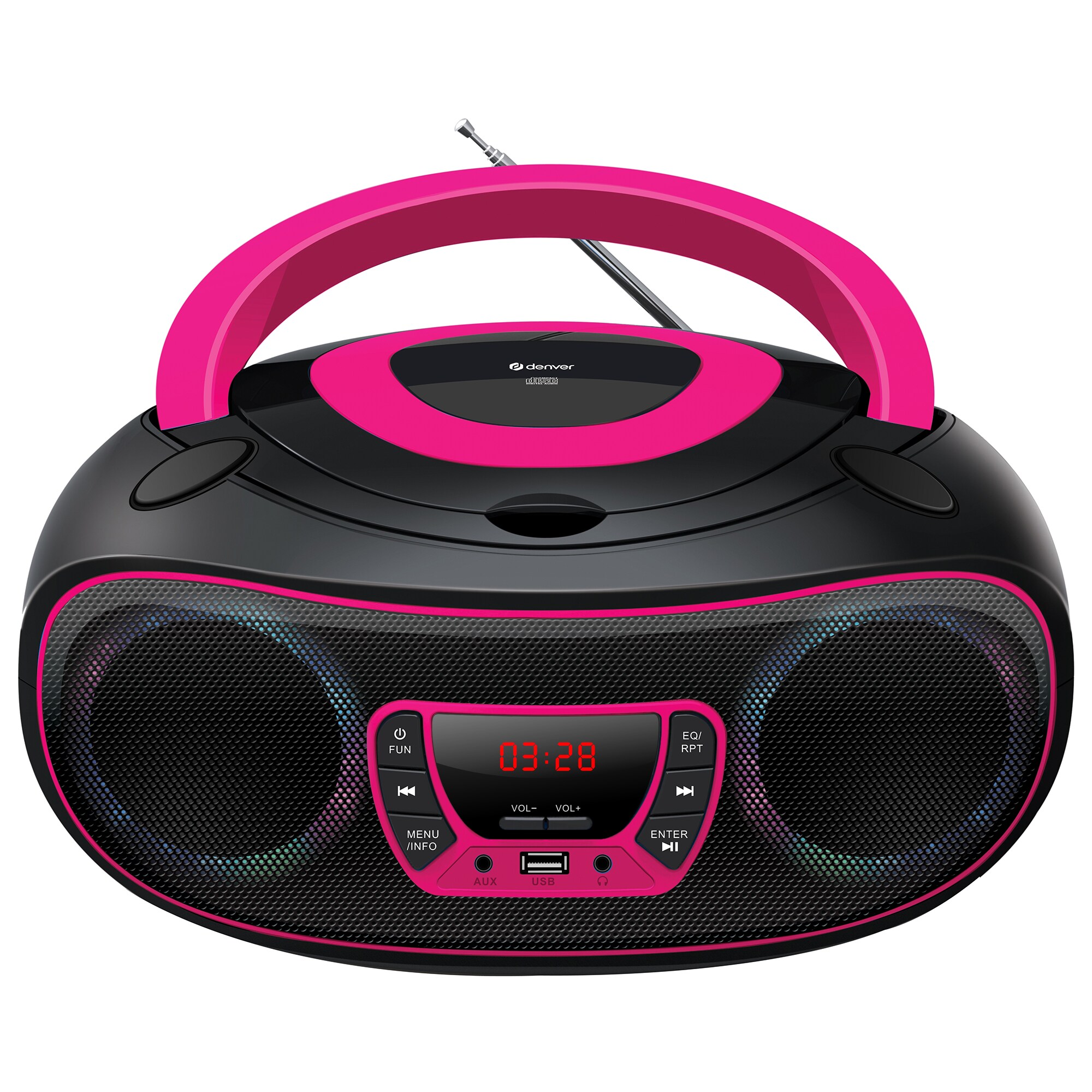 Denver TCL-212BT Boombox &ndash; CD, Bluetooth, USB, AUX LED-Lichter, rosa 