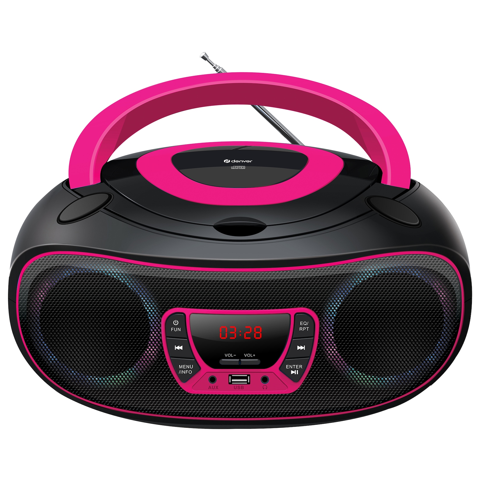 Denver TCL-212BT Boombox – CD, Bluetooth, USB, AUX LED-Lichter, rosa