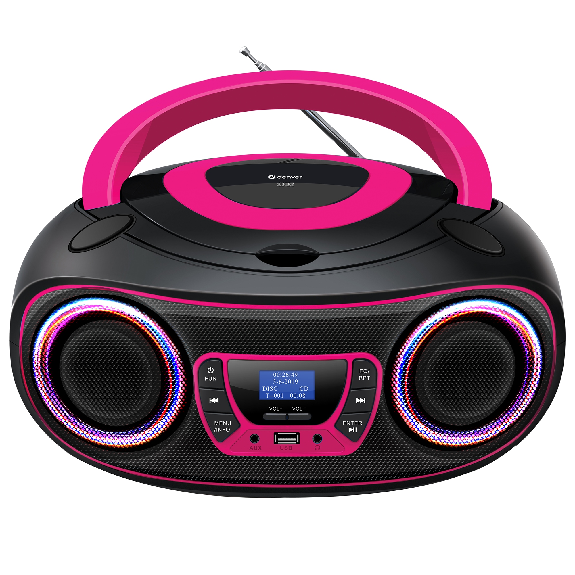 Denver TDB-212 tragbarer CD-Player mit DAB+/FM-Radio und Bluetooth, pink 